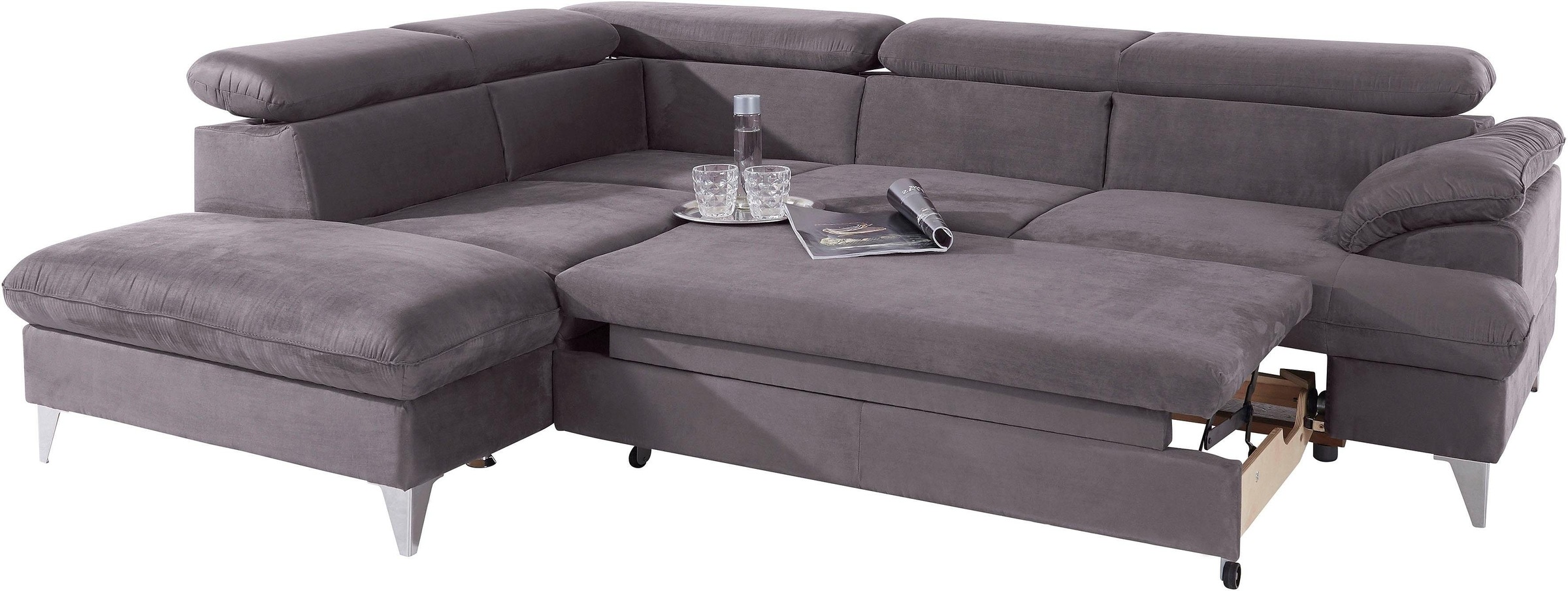 COTTA Polstergarnitur »Caluso L-Form«, Set bestehend aus: Ecksofa mit Kopfteilverstellung & Hocker
