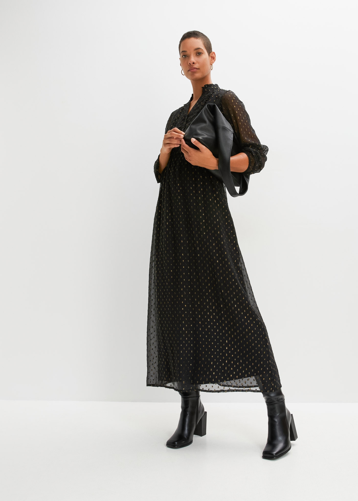 Image of bonprix Maxikleid mit Knopfleiste, aus Polyesterfutter, ausgestellte Passform
