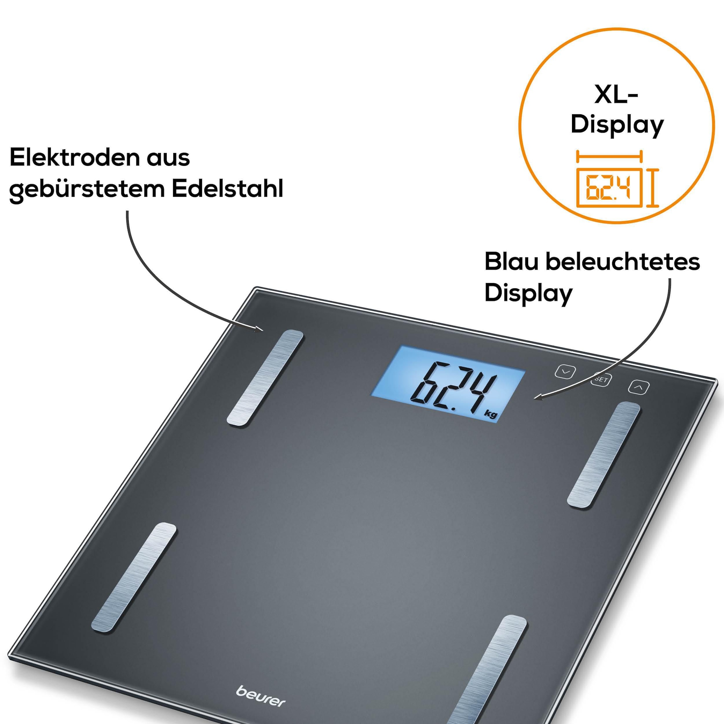 BEURER Körper-Analyse-Waage »BF 180 zur Ermittlung der Körperwerte«, Tragkraft mit 180 kg, Elektroden aus gebürstetem Edelstahl