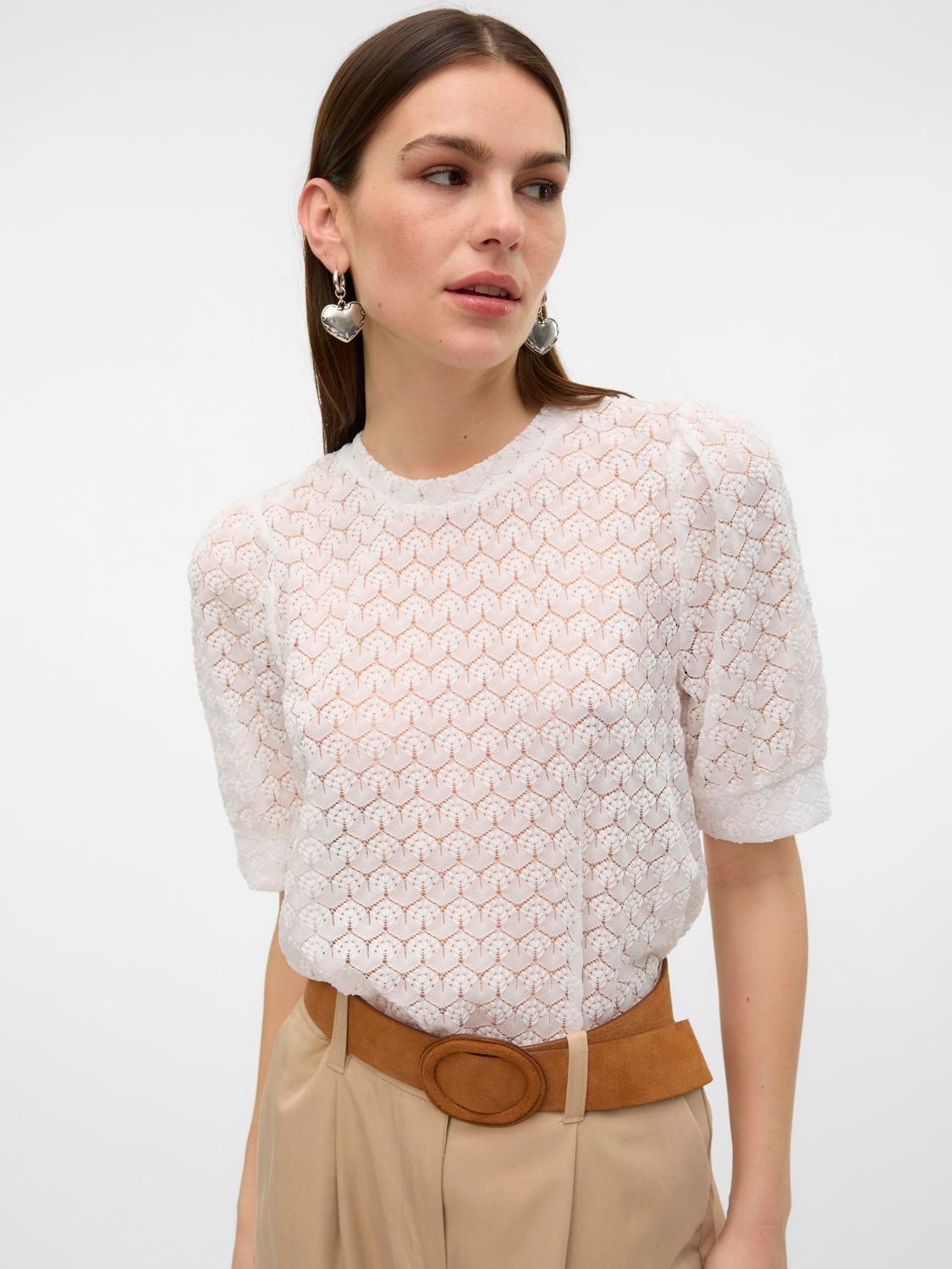 Image of Vero Moda Blusenshirt "VMBECCA LACE SS O-NECK TOP JRS GA NOOS" Kunstfaser, regular fit