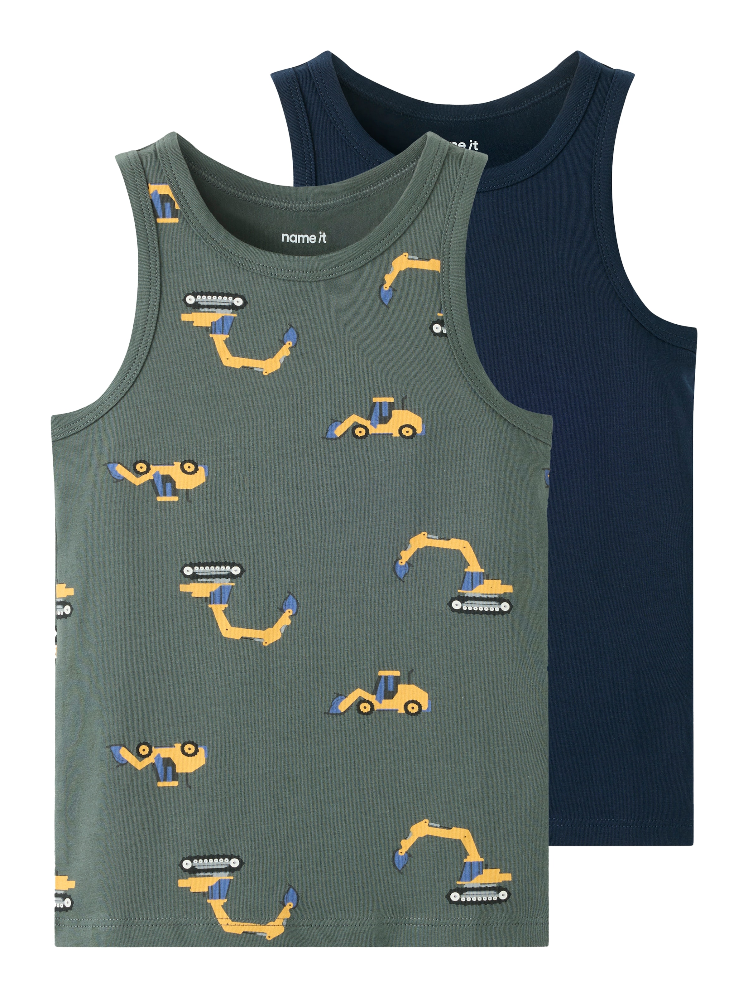 Image of Name It Unterhemd "NMMTANK TOP 2P EXCAVATOR NOOS" Packung, 2 Stk. Baumwollmischung, uni und bedruckt im Set