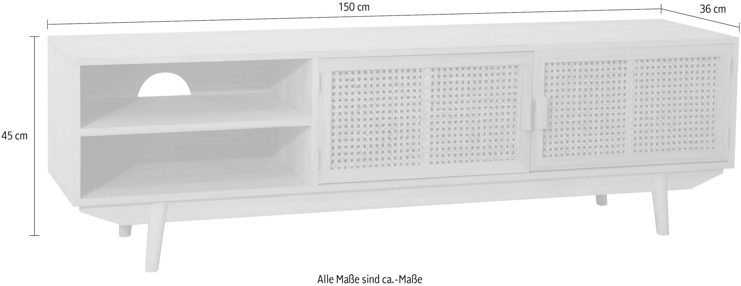 SalesFever Lowboard, Türfronten aus Rattangeflecht, Wiener Geflecht