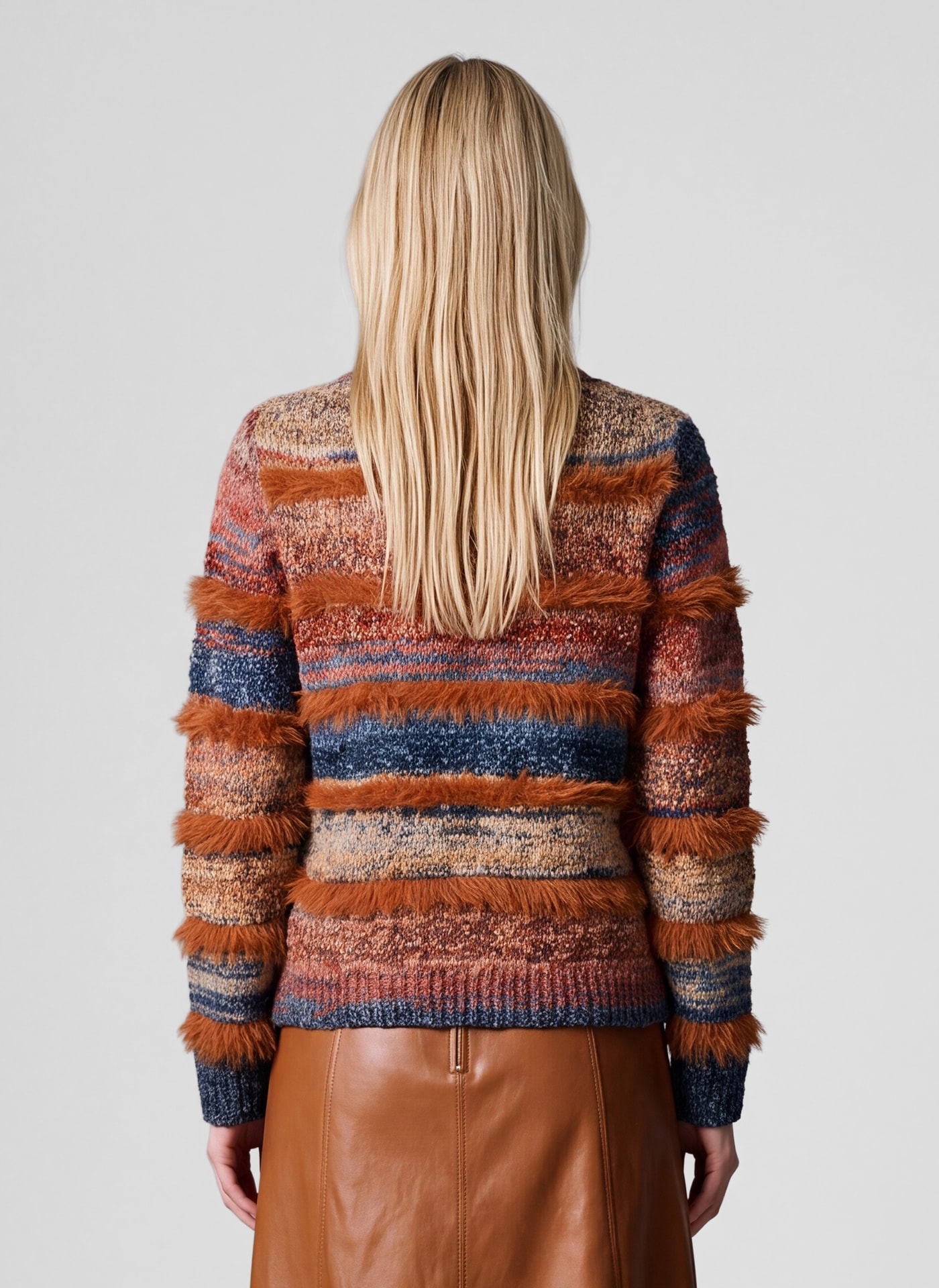 Rabe Pull à col rond aspect tricot grossier / rayé / avec laine