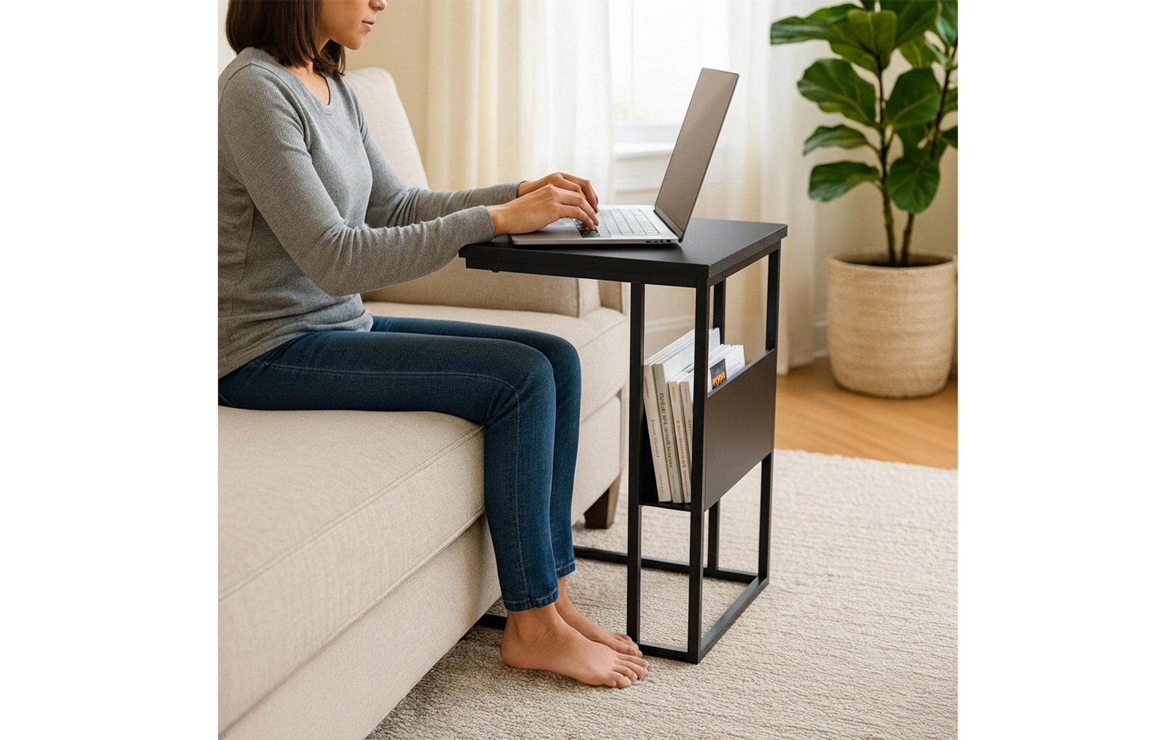 relaxdays Beistelltisch »in C-Form 60 x 55 cm« Couchtisch mit zwei Ablagen