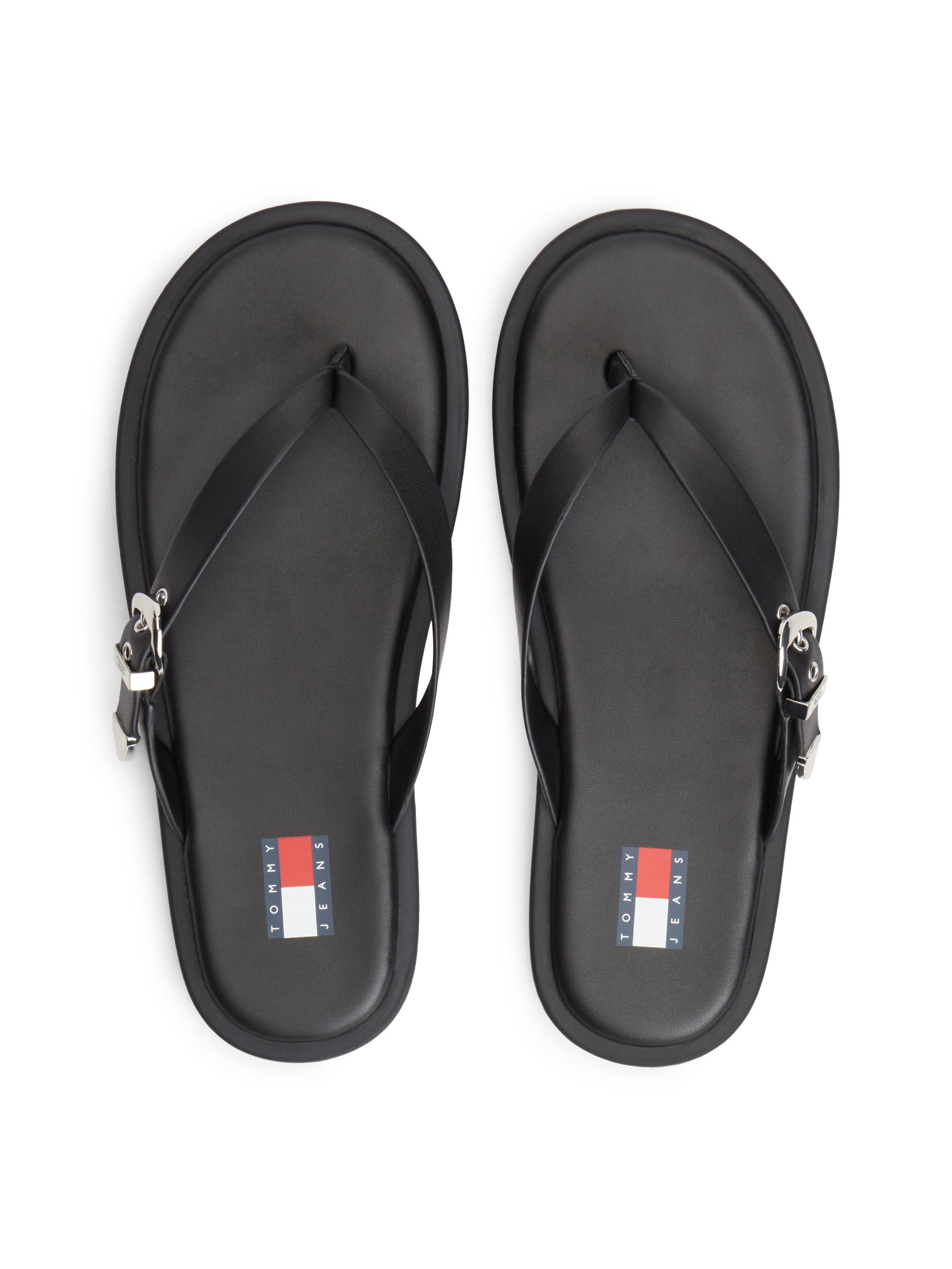 Tommy Jeans Séparateur d'orteils »TJW FLAT LEATHER SANDALS«  Dianette, chaussure de plage, chaussure à enfiler avec boucle réglable