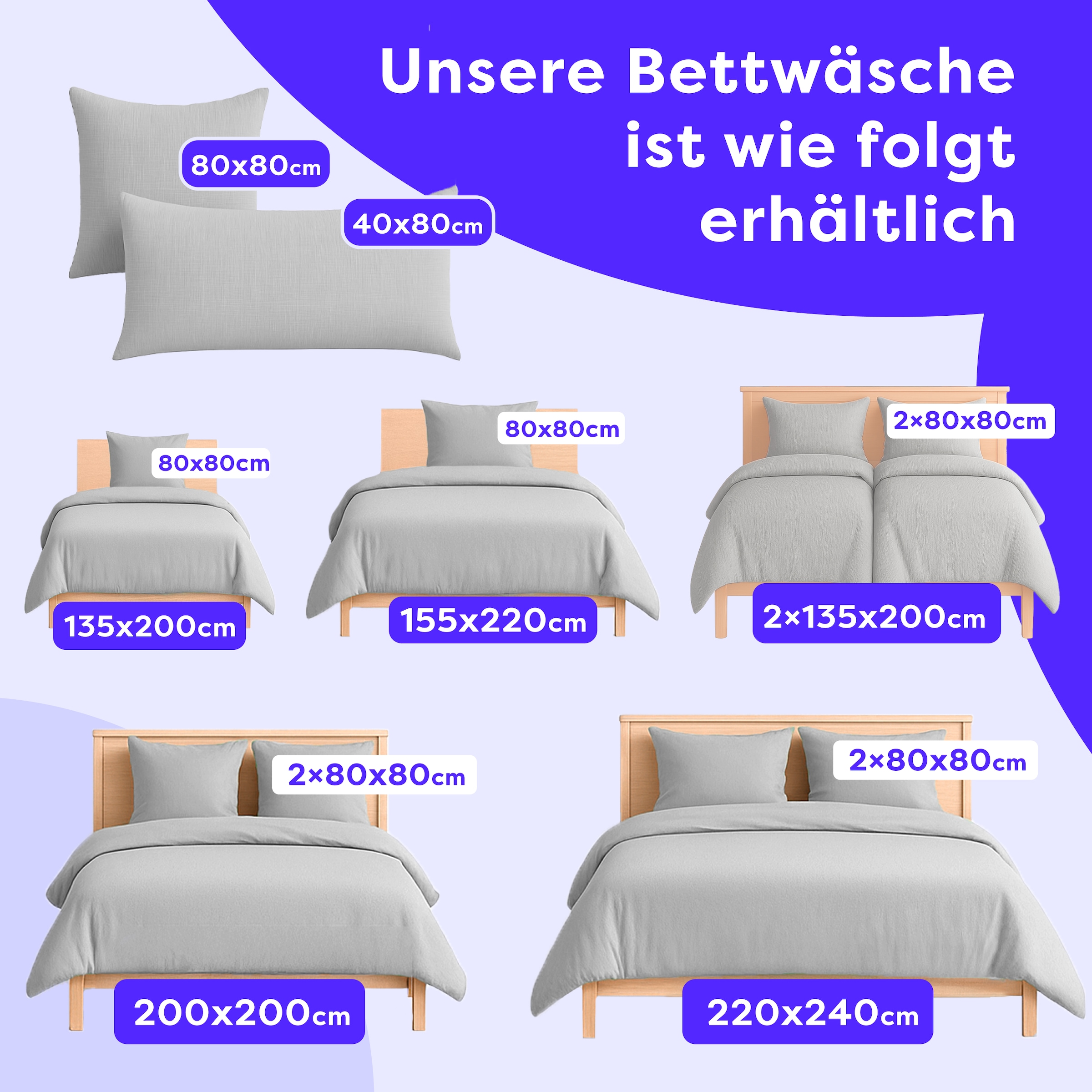 Wolkenfeld Bettwäsche »Wolkenfeld Premium Musselin mit Reissverschluss« 2 tlg. aus 100% Baumwolle – Atmungsaktiv & Weich – inkl. Kissenbezug 80x80