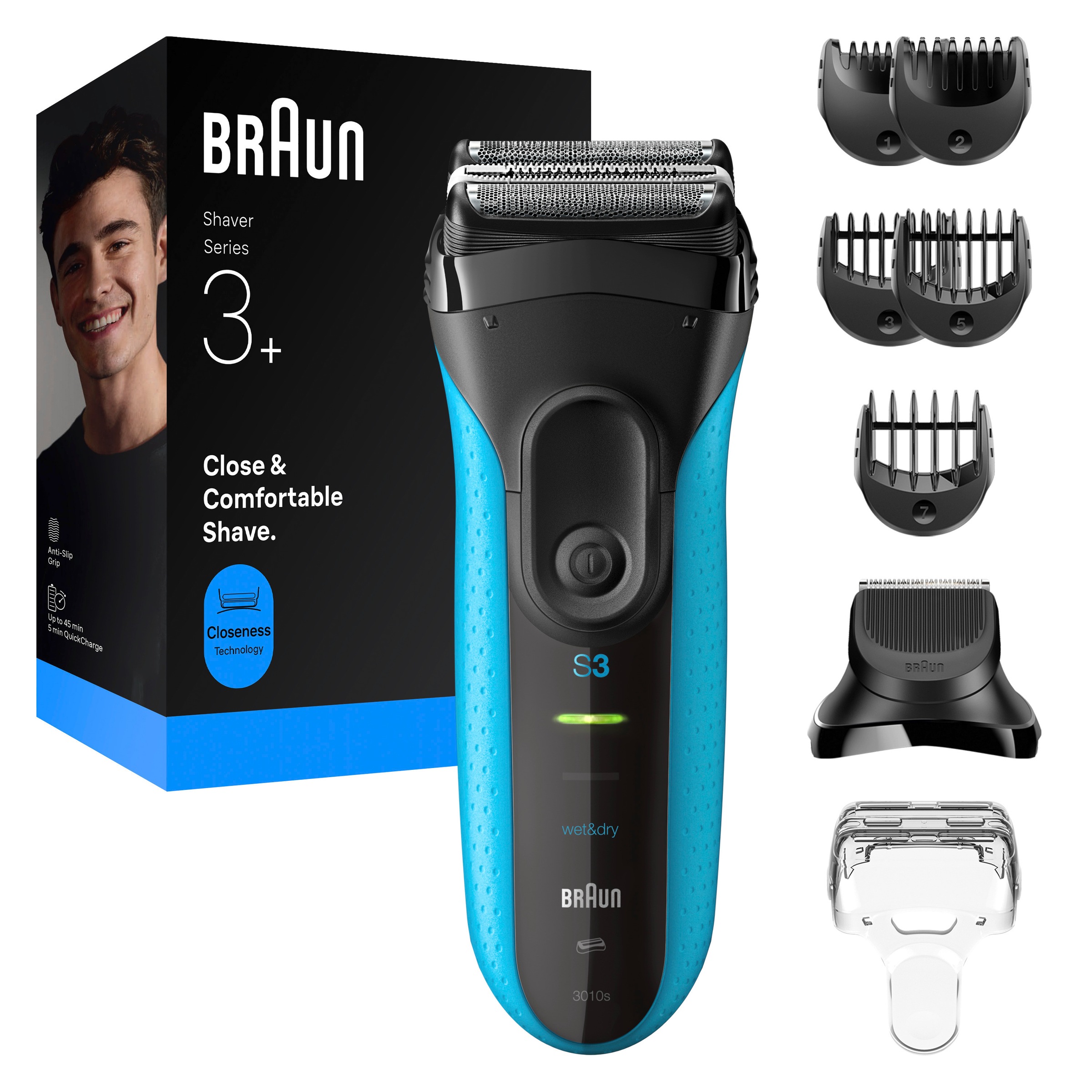 Image of Braun Elektrorasierer "Series 3+ 3010BT" 6 Stk. Aufsätze 3 flexible Klingen, effizienter MicroComb Mitteltrimmer