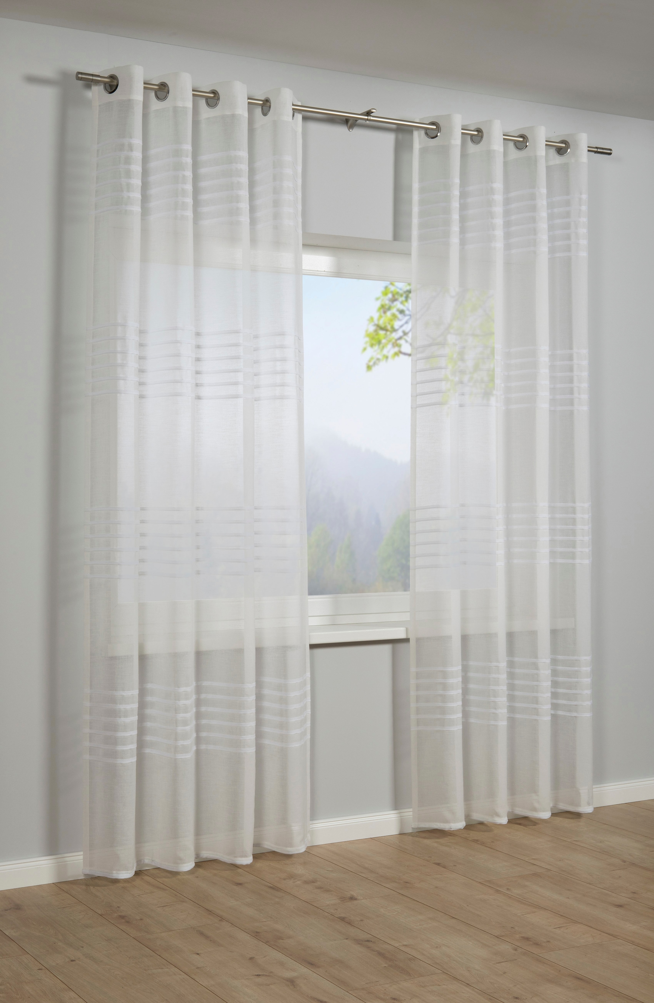 Gardine »Schal mit Ösen Etamine 3-D Streifen«, (1 St.), transparent, Polyester, Stoff:...