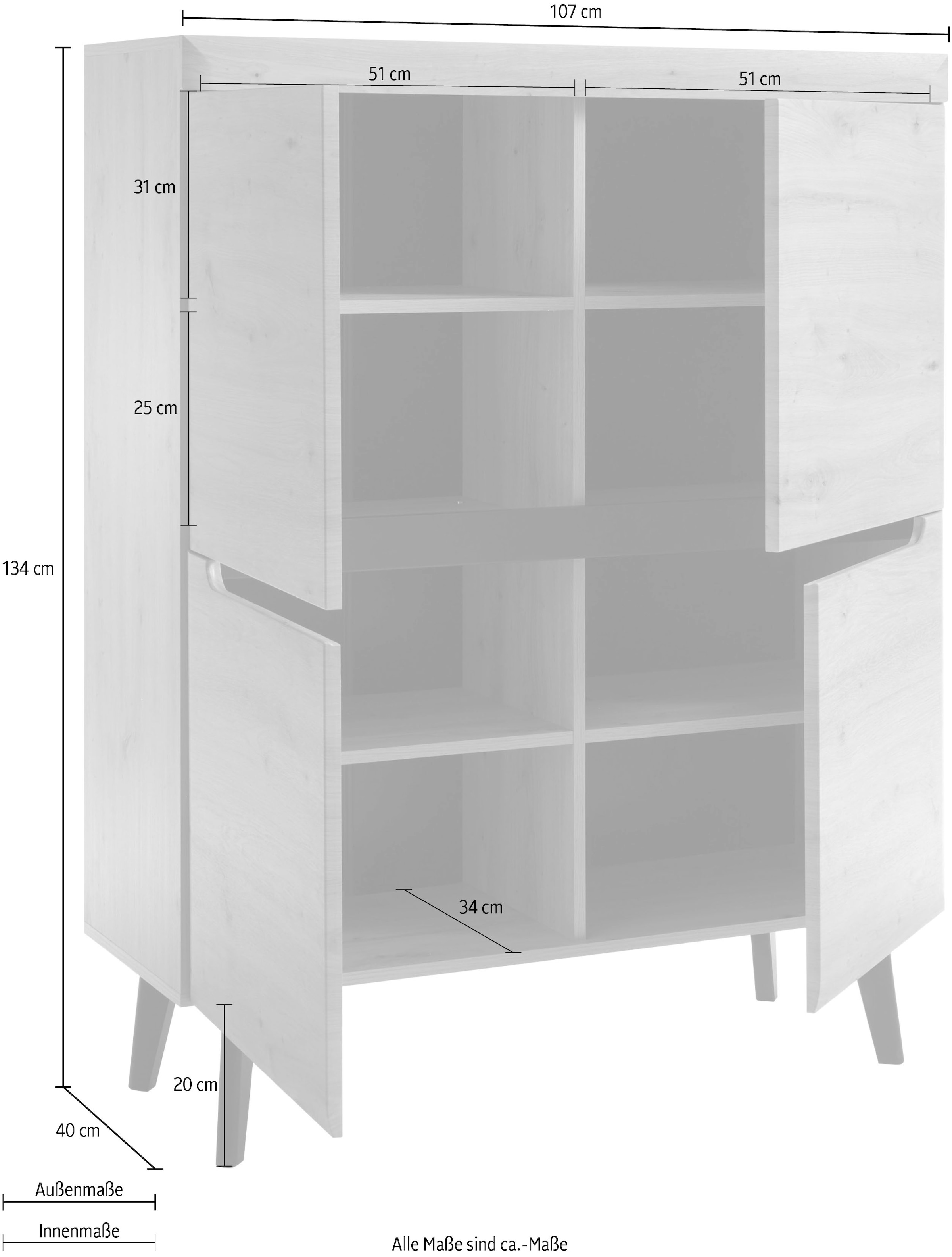 INOSIGN Highboard »Highboard Torge, Kommode im skandinavischen Design«, (1 St.), abgeschrägte Füsse; in zwei Farben erhältlich