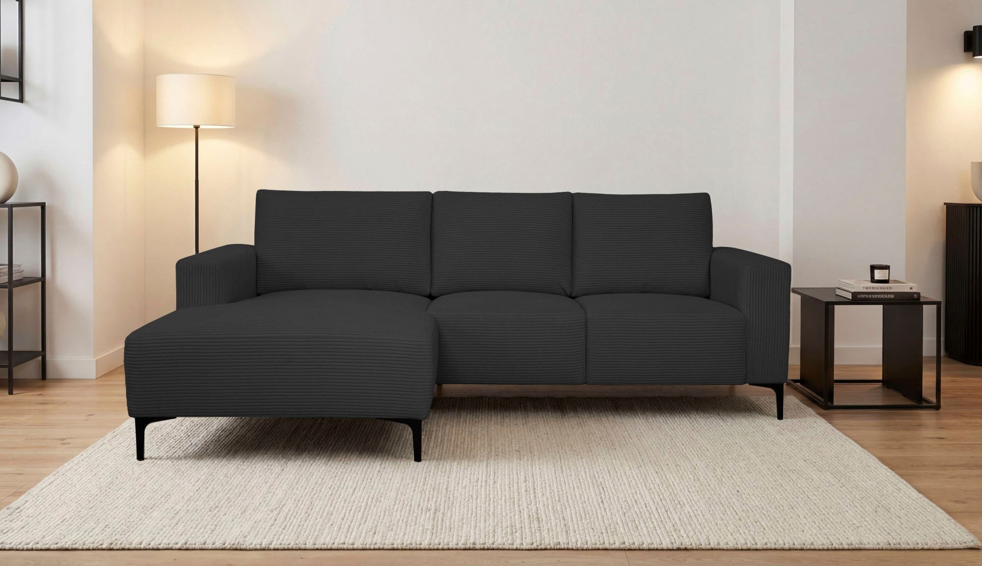 Home affaire Ecksofa »Tournon L-Form, Breite 232 cm, Breitcord« Designsofa im nordischen Stil, Wellenunterfederung, Metallfüsse