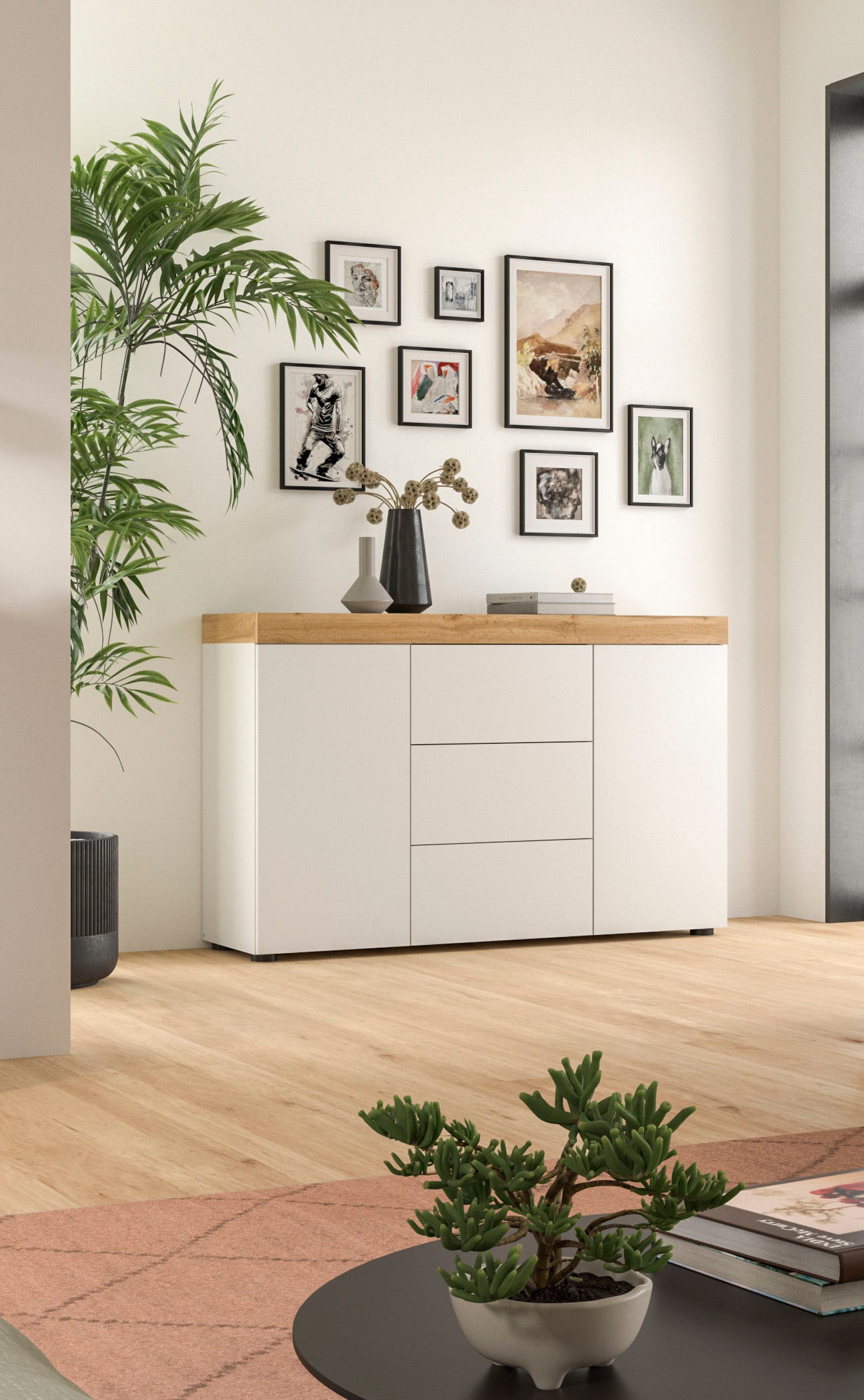 GOODproduct Buffet »MAMBO, Breite 125cm, 2 Türen, 3 Schubkästen, push-2-open« 2 farbige Ausführung, in verschiedenen Farben erhältlich, 1 cuis tlg. Sideboard, Kommode, Wohnzimmer, Flur, Arbeitszimmer
