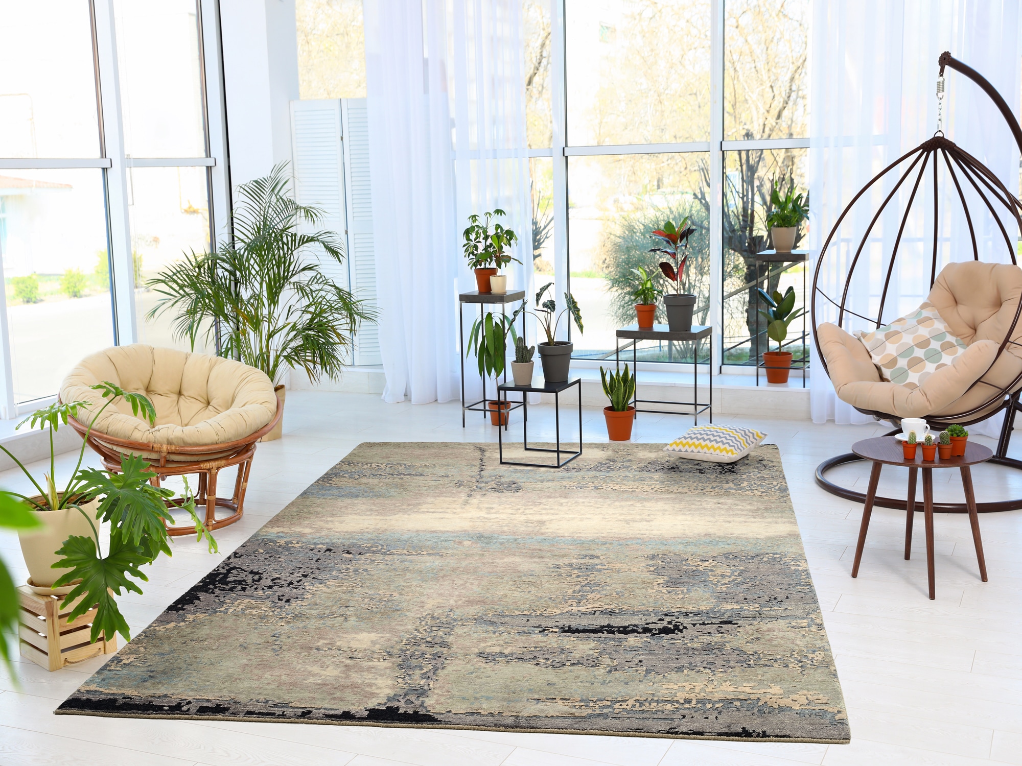 Image of OCI DIE TEPPICHMARKE Teppich "PHENOM MARBELLA" rechteckig 10 mm Höhe handgeknüpfter Designer Teppich Naturfaser Kurzflor