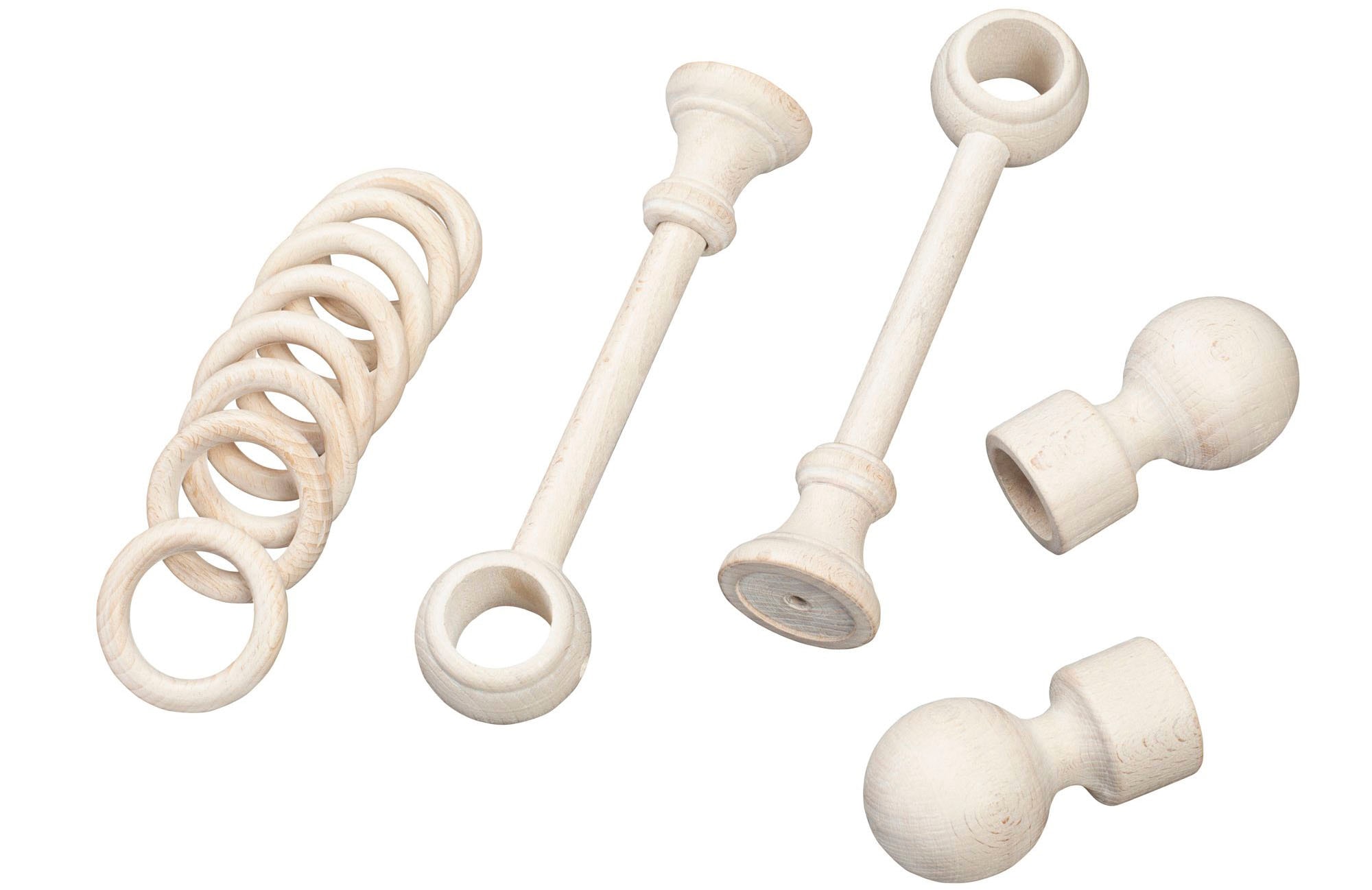 SN DECO GROUP Gardinenstange »Giro«, 1 läufig-läufig, Fixmass, 28 mm, Holz, verschiedene Längen und Farben, Komplettset