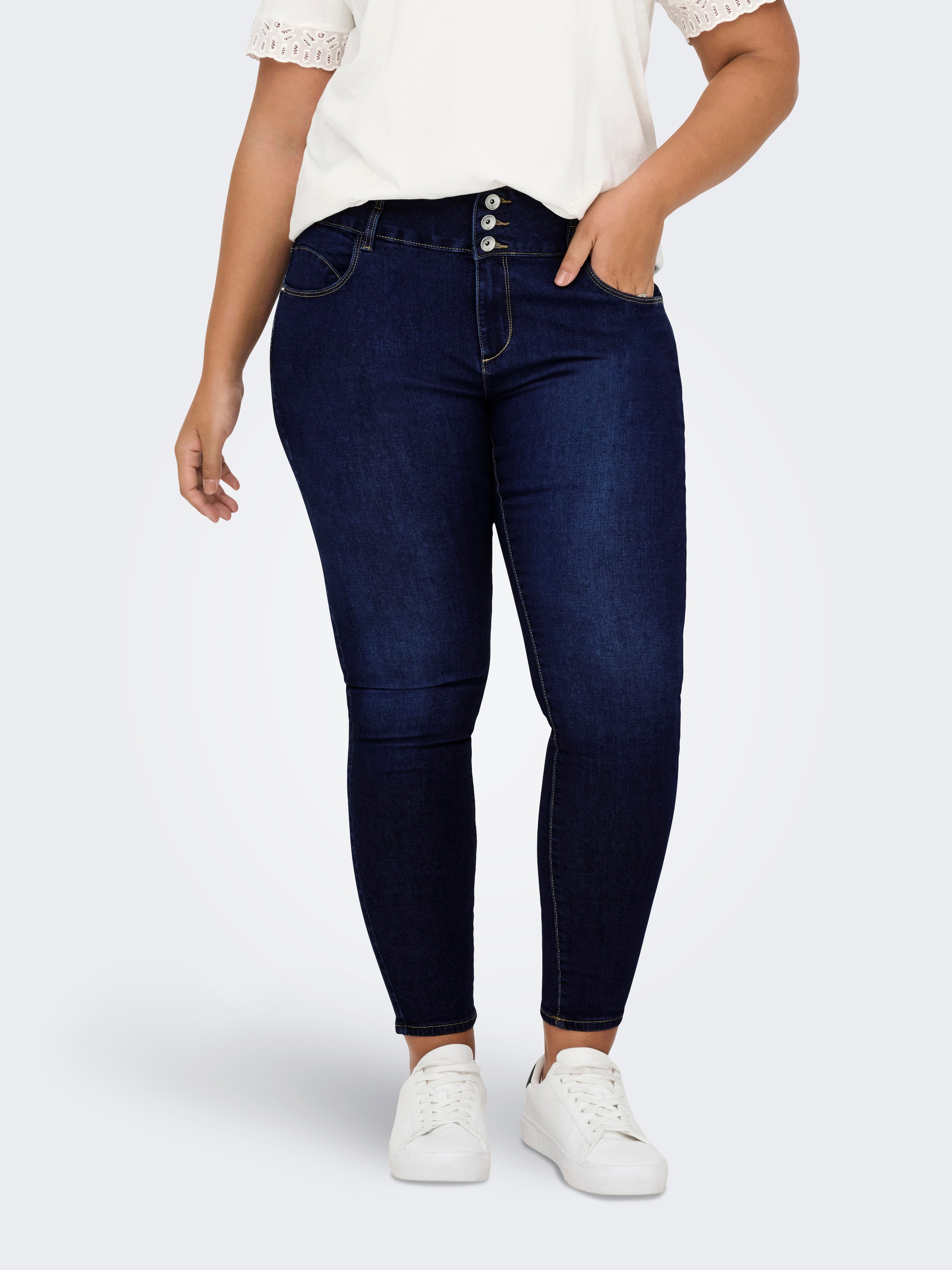 Image of ONLY CARMAKOMA Skinny-fit-Jeans "CARANNA HW SKINNY ANK MBD DNM ANA"