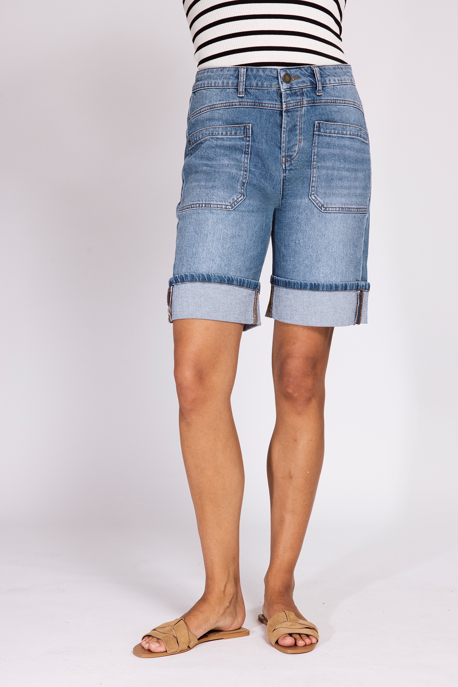Image of Zhrill Bermudas "KARLI DENIM SHORTS" normale Passform, für Freizeit, mit breitem Aufschlag, mit Stretch
