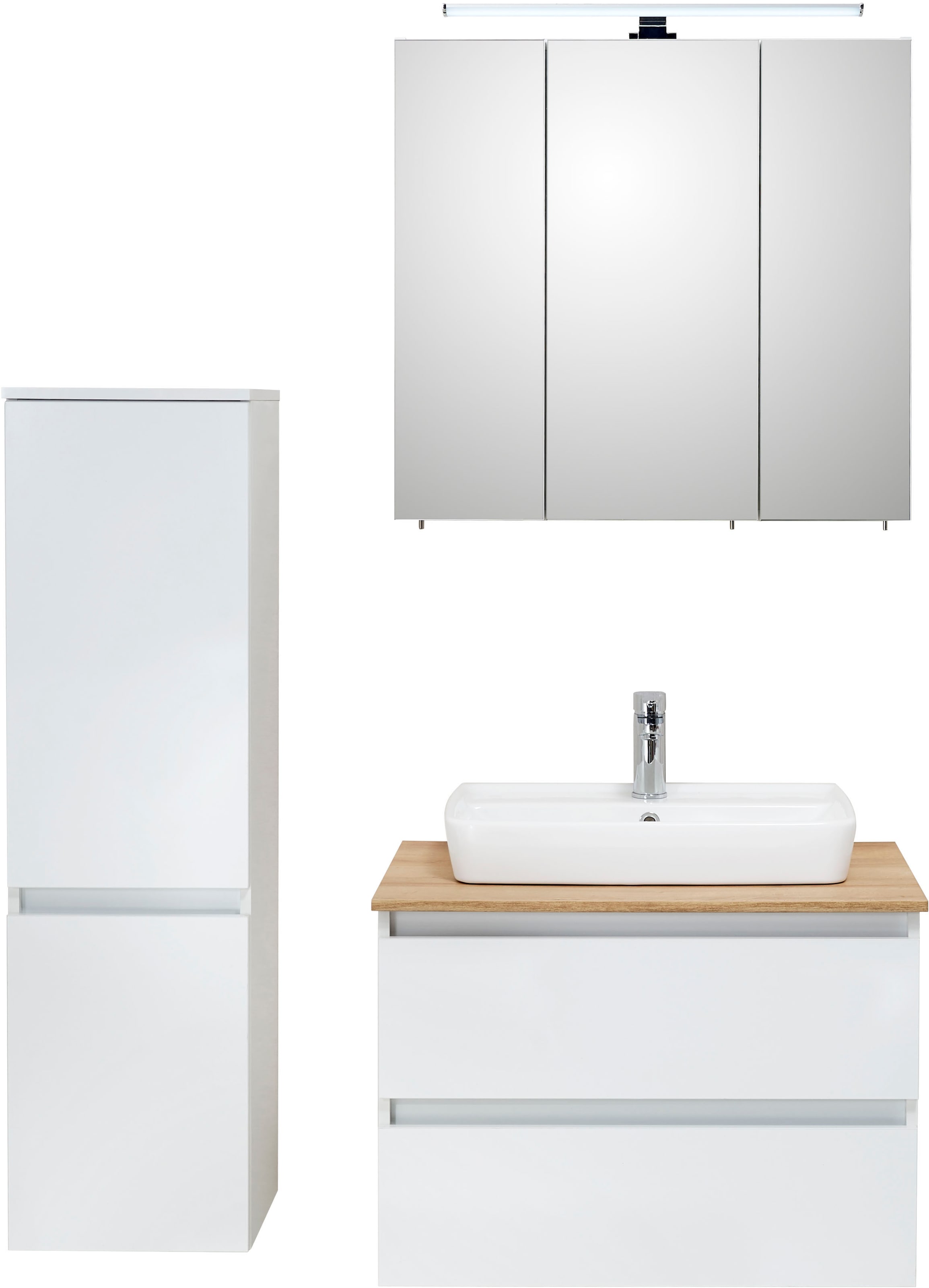 Image of Saphir Badmöbel-Set "Quickset 360 3-teilig, Keramik-Aufsatzbecken mit LED-Spiegelschrank" 5 Stk. tlg.