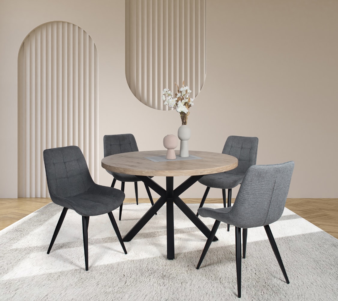 Image of Duo Collection Essgruppe "Esszimmergruppe Damira & Iris" Set, 5-tlg., 5 Stk. tlg. Ø 120 cm, massives Metallgestell, bis 100 kg belastbar