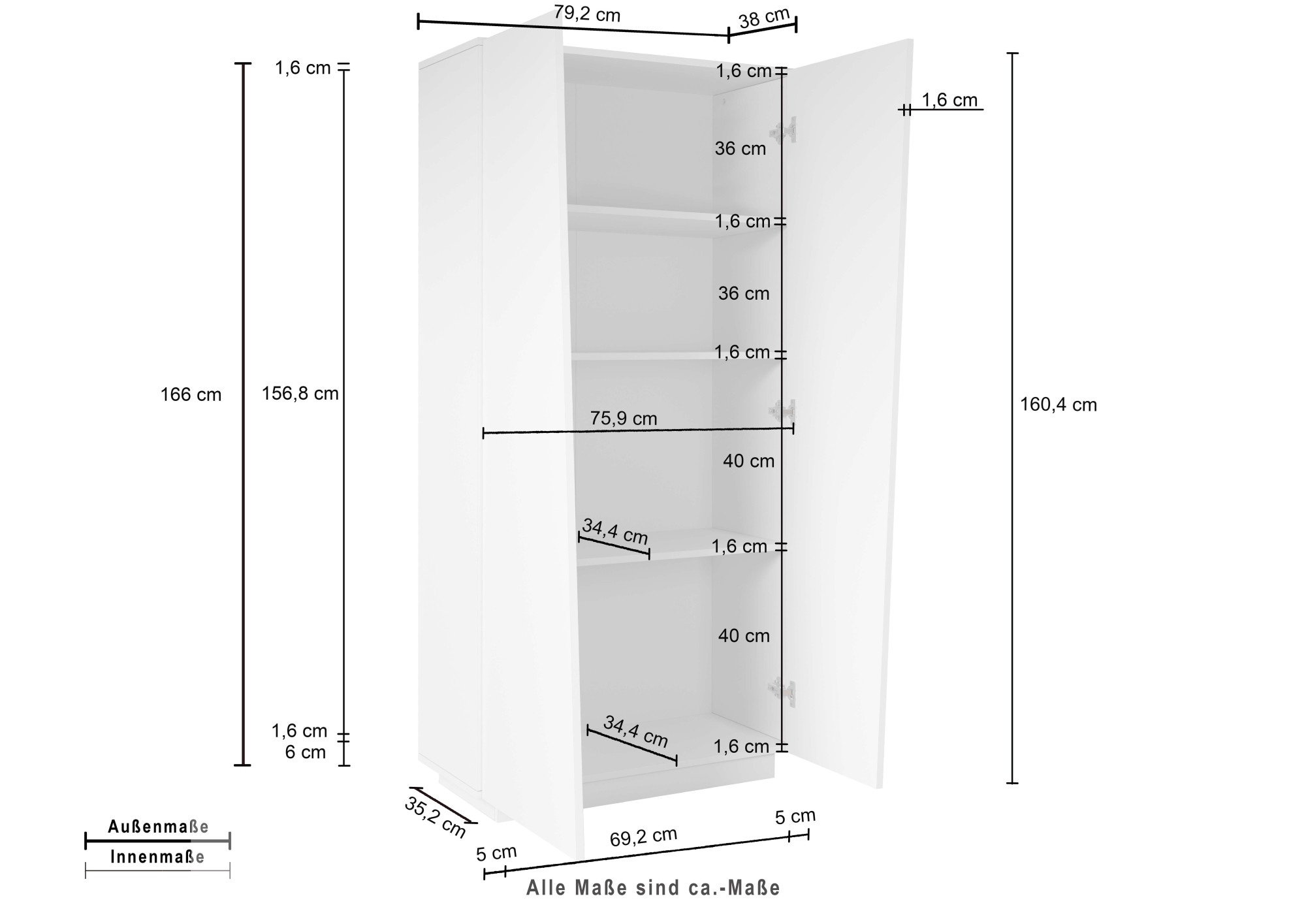 Home affaire Aktenschrank »Vega, Mehrzweckschrank, Büroschrank, mit 2 Türen« & verstellbaren Einlegeböden, Höhe 166 cm, Made in Italy