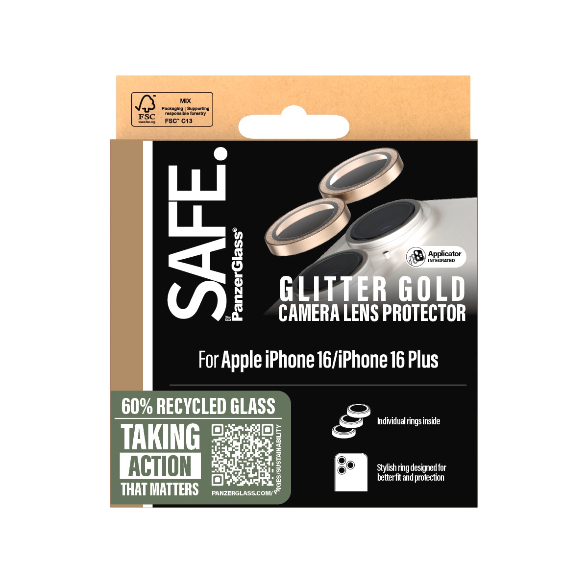 SAFE by PanzerGlass Kameraschutzglas »Camera Lens Protection« für Apple iPhone 16;Apple iPhone 16 Plus Kameraschutz, Schutzglas, Linsenschutz, kratz- & stossfest