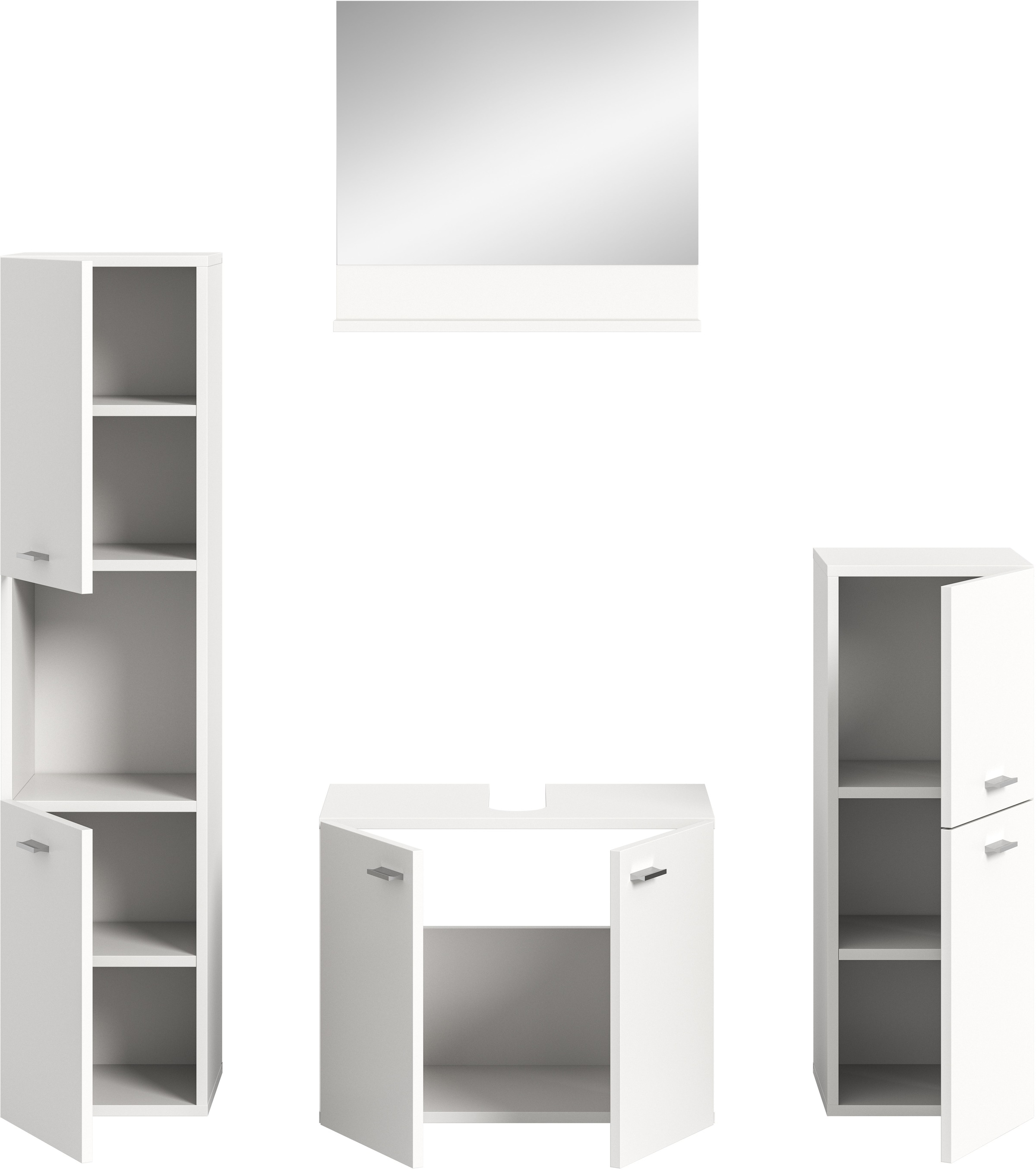 welltime Badmöbel-Set »Tampa, Breite 137cm, 4-teilig«, (4 St.), Waschbeckenunterschrank, Spiegel, Hochschrank, Midischrank