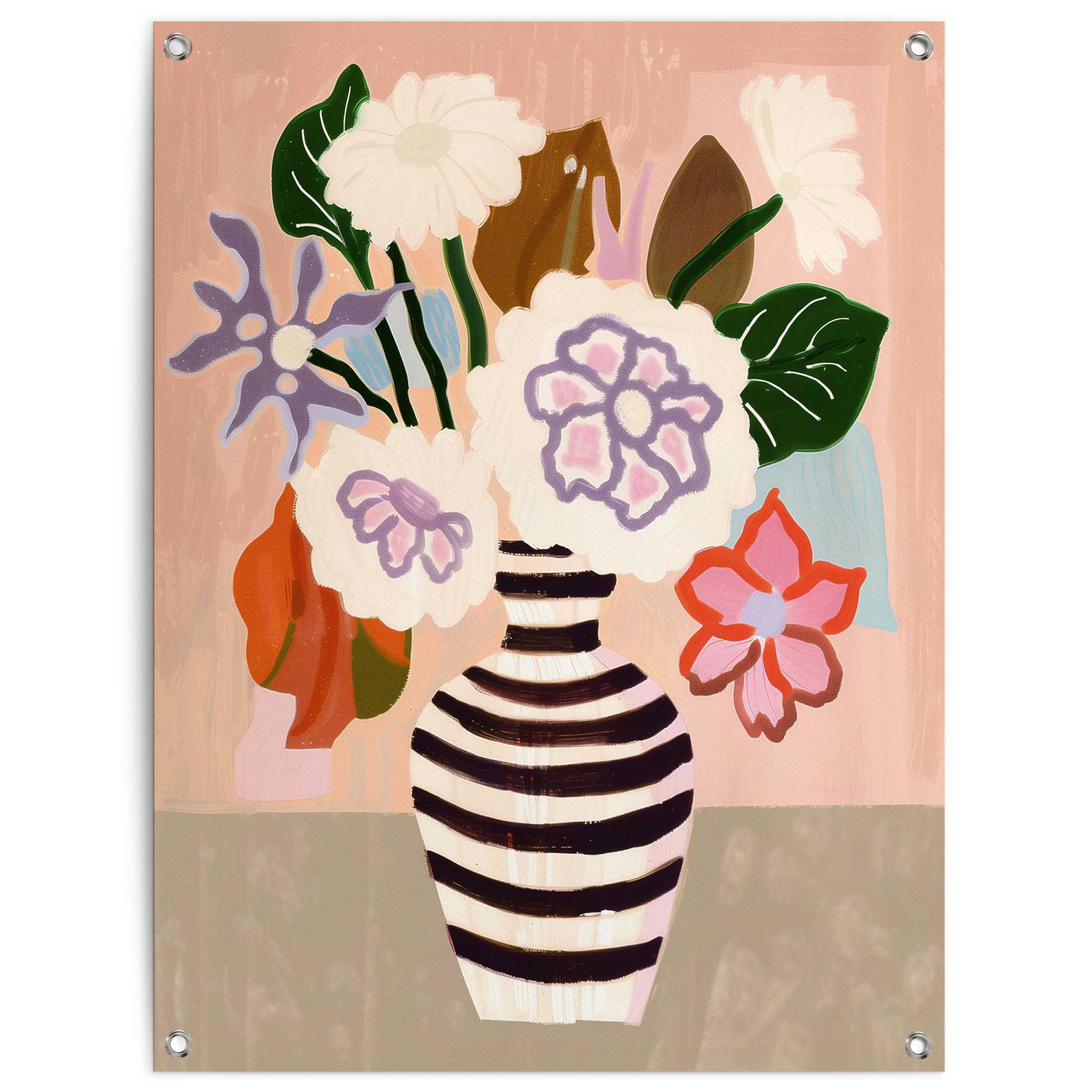 Image of Reinders Poster "Black White Striped Vase" Garten - Mehrfarbig - Leinwand - Blumen und Pflanzen - 60x80 cm