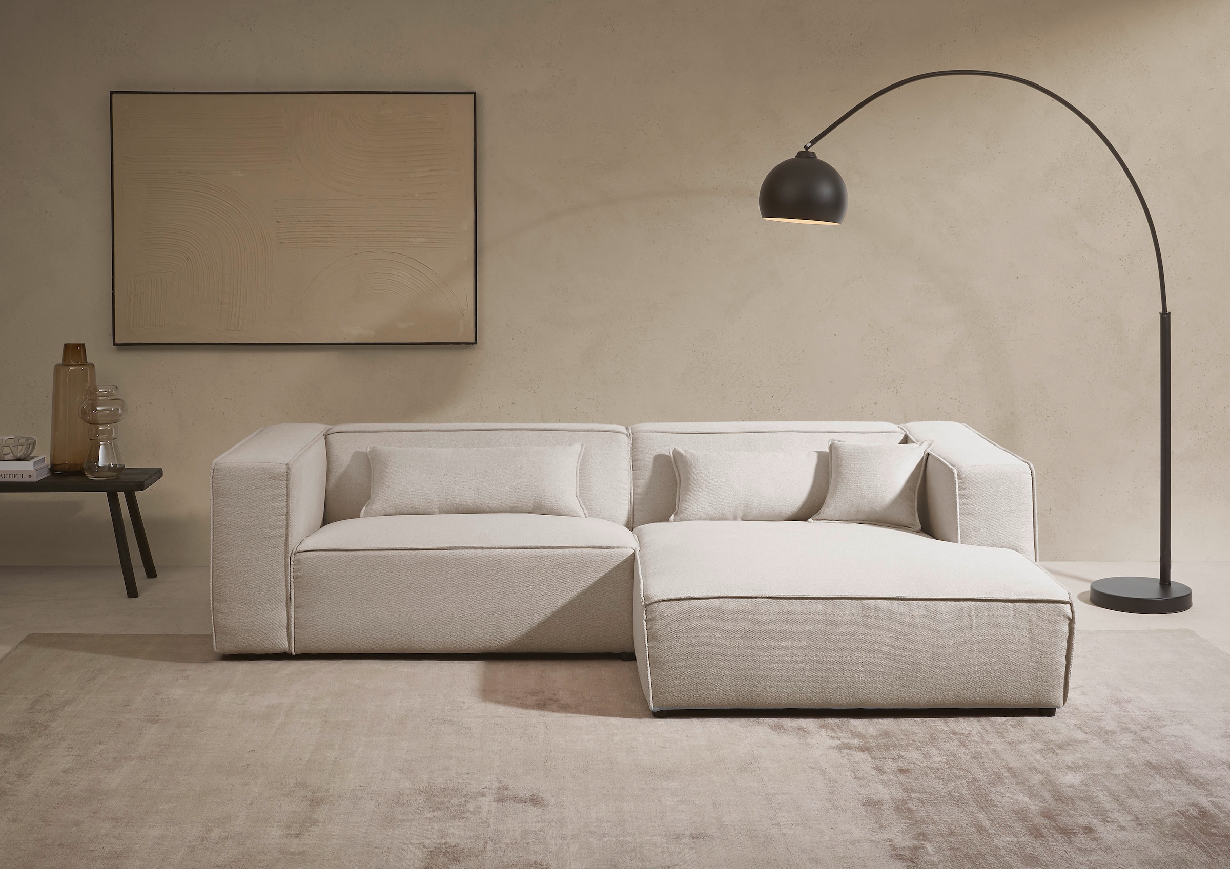 LeGer Home by Lena Gercke Ecksofa »PIARA mit Kedernaht, Cord, Leinenoptik o. Strukturstoff, Couch, L-Form«, wahlweise Ottomane rechts/links, schwarze Füsse, bequemer Sitzkomfort
