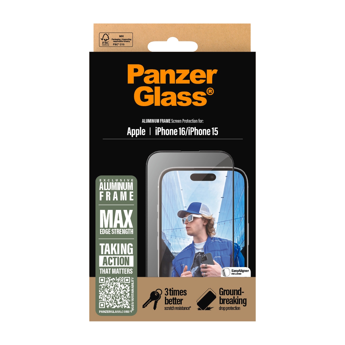 PanzerGlass Displayschutzglas »Aluminum Frame Screen Protection«, für Apple iPhone 16-Apple iPhone 15, Displayschutzfolie, Schutzfolie, Bildschirmschutz, kratz- & stossfest