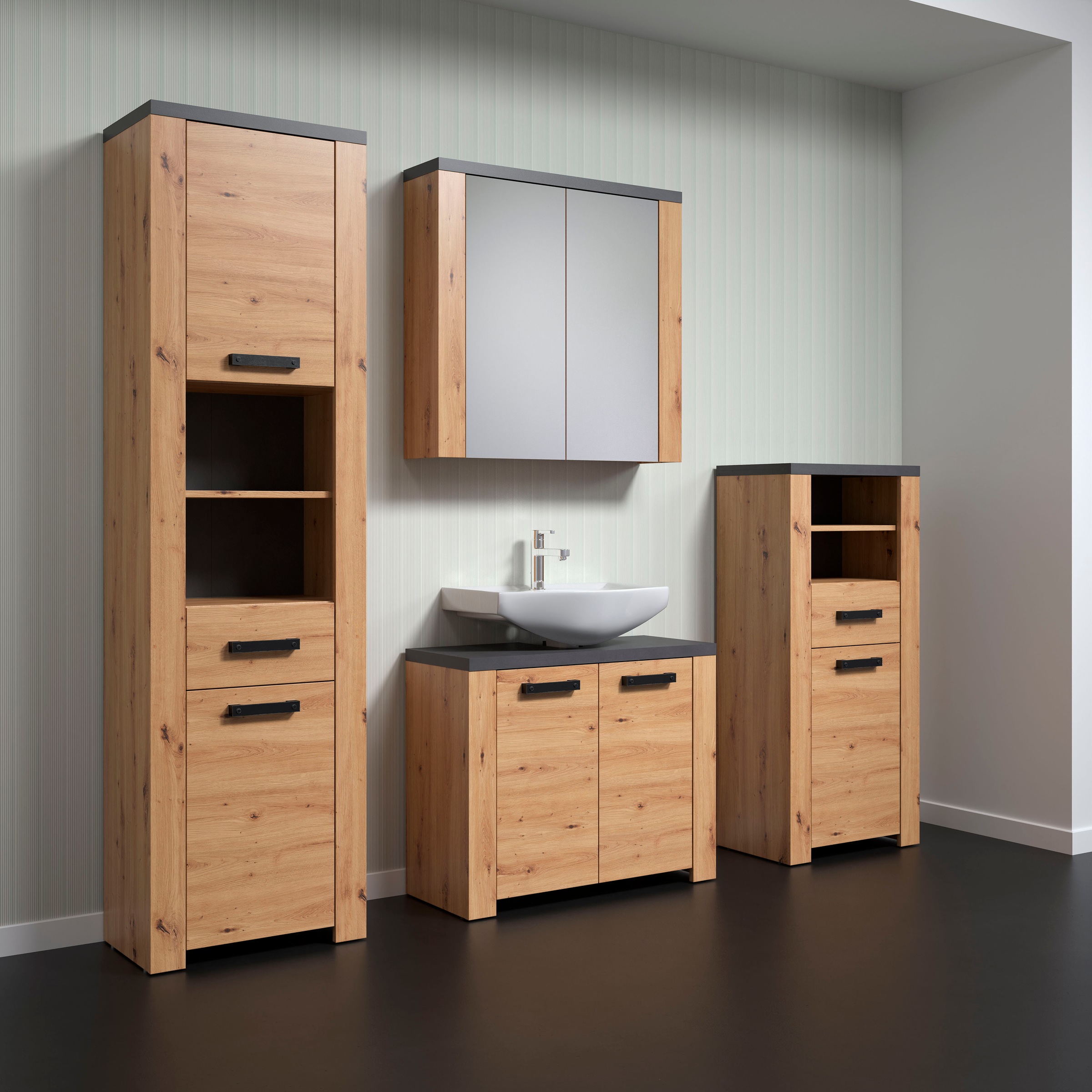 welltime Spiegelschrank »Ambres«, Badspiegel in matter Echtholzoptik - Masse (B/T/H) 79/20/78 cm