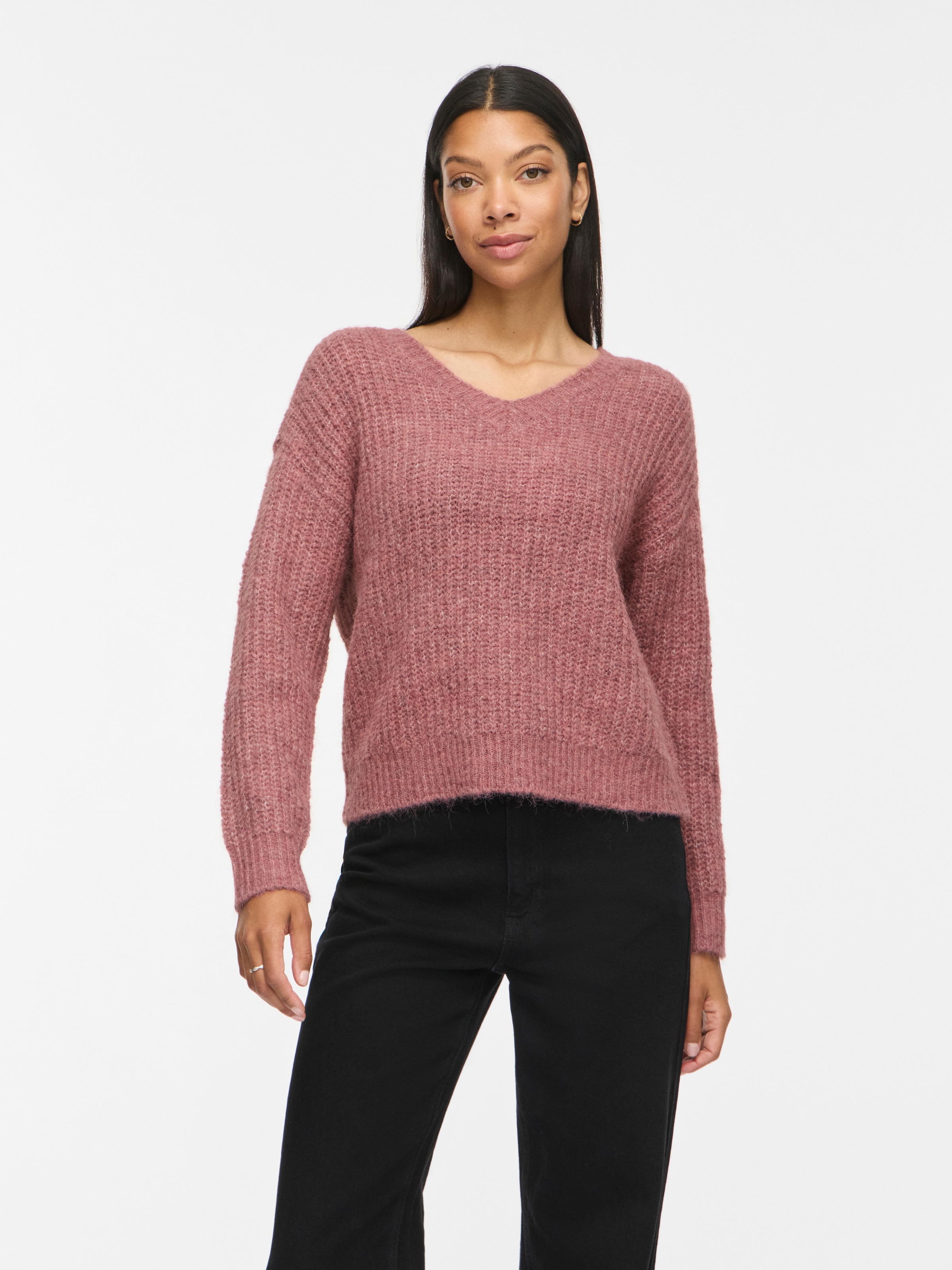 Vila V-Ausschnitt-Pullover »VILAMPE V-NECK L/S KNIT TOP-NOOS« Materialmix, regular fit
