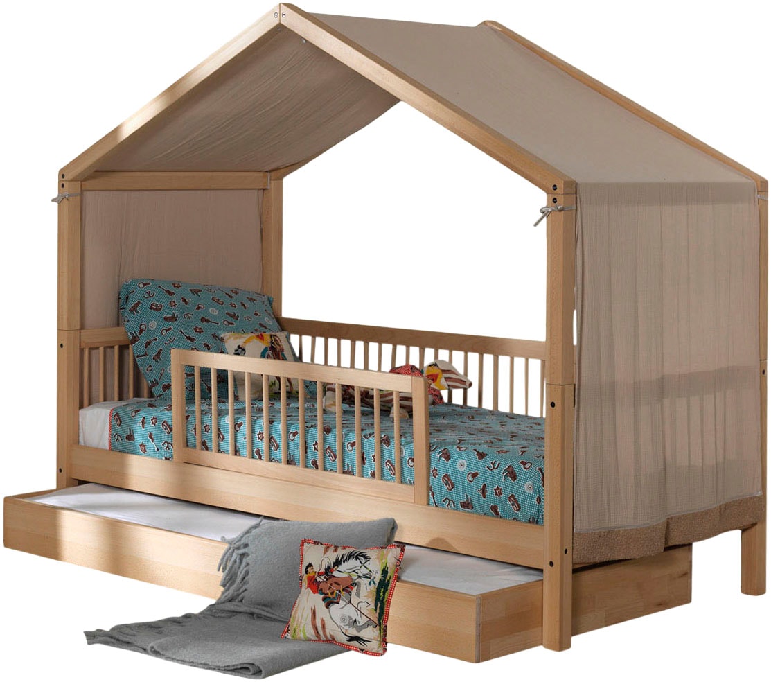 Image of Vipack Hausbett "Forrest mit hochwertiger und stabiler Verarbeitung, Made in Europe" Buche massiv natur, 90/200 cm, inkl. Rausfallschutz und Bettschublade, wahlweise ohne oder mit Textilhimmel