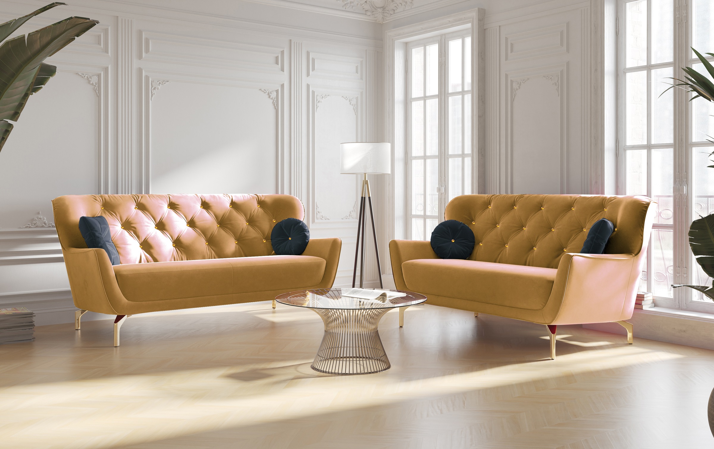 sit&more Polstergarnitur »Orient 3« 2 Stk. tlg. inkl. 4 Zierkissen mit Strass-Stein, goldfarbene Metallfüsse