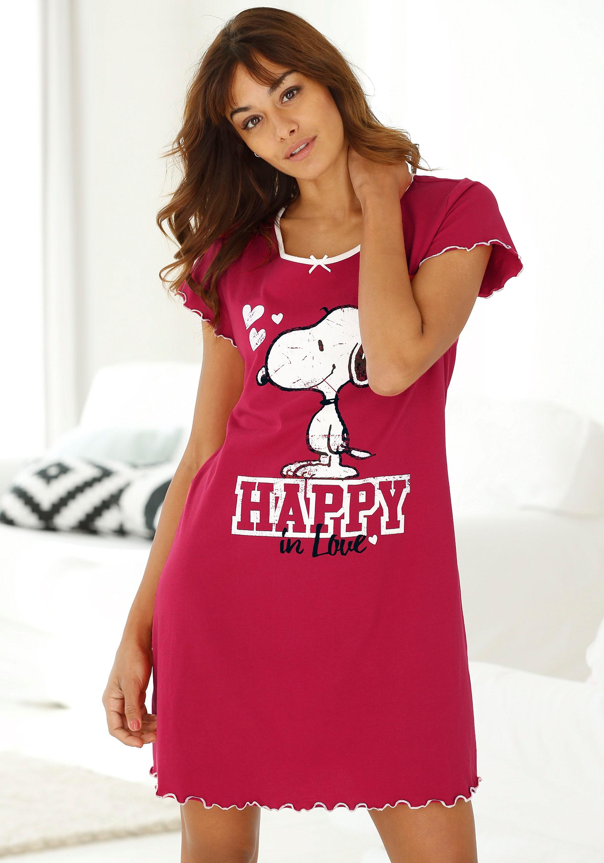 Nachthemd, ♕ und Snoopy versandkostenfrei Kräuselsäumen Print Peanuts auf mit