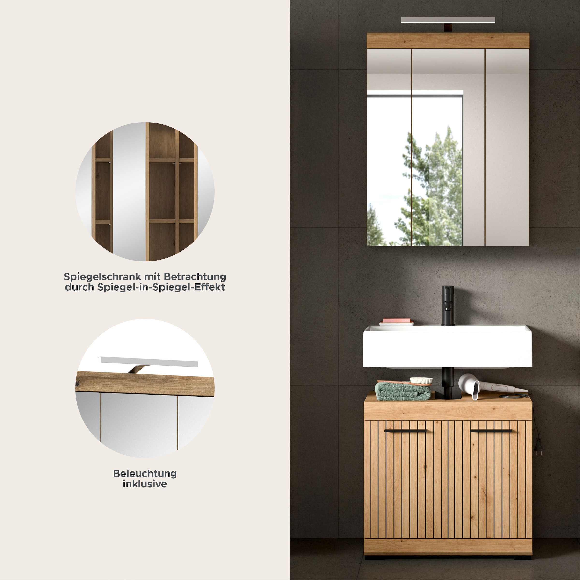 welltime Badmöbel-Set »SIENA, 2 teilig, inklusive LED Beleuchtung, bestehend aus:« Set, TOPSELLER!, 2 Stk. tlg.