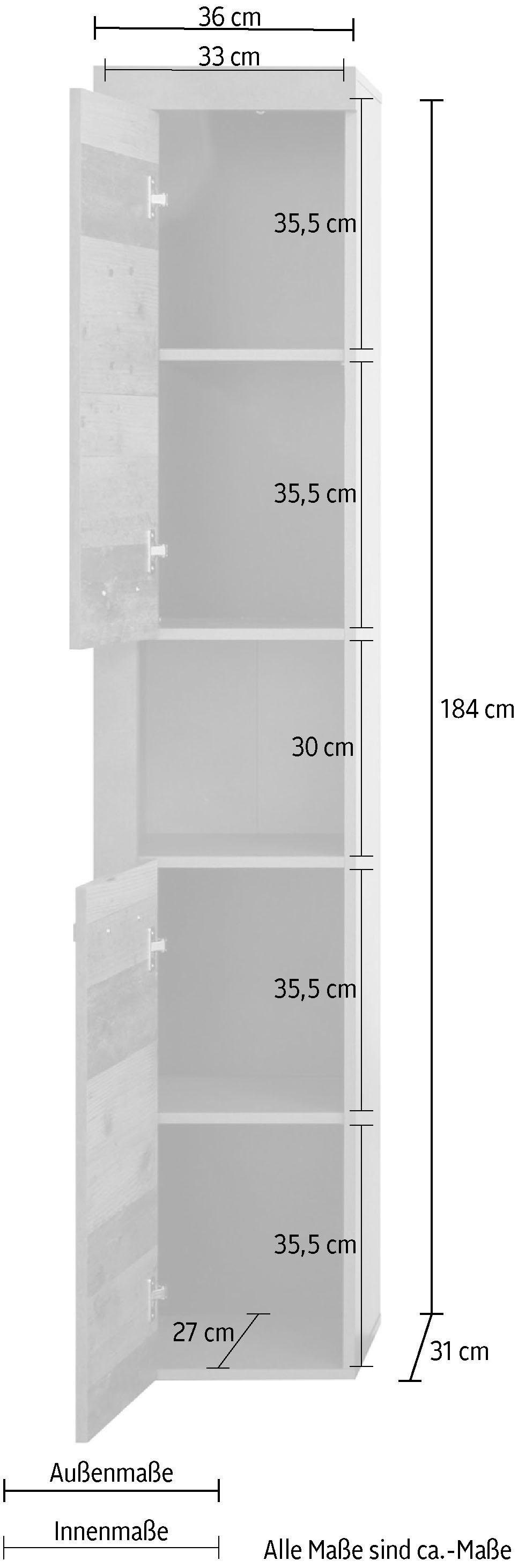 INOSIGN Hochschrank »Ilana«, Badschrank im modernen Industrial Style - Masse (B/T/H) 36/31/184 cm