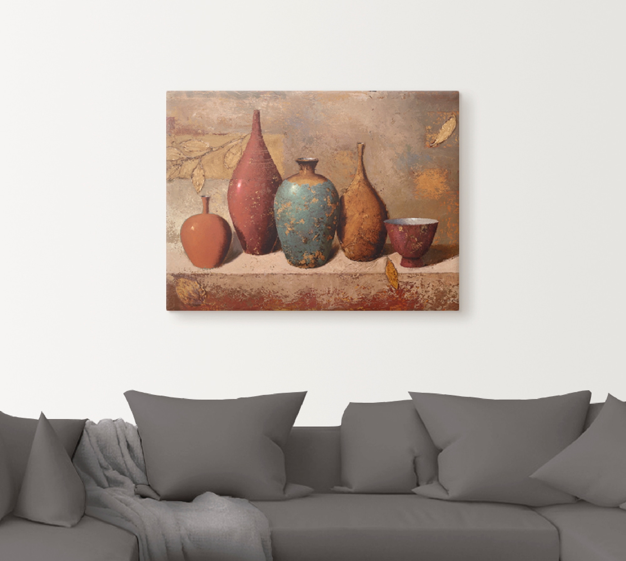 Artland Tableau sur toile »Blätter und Gefässe« 1 cuis tlg. auf Holzrahmen gespannt