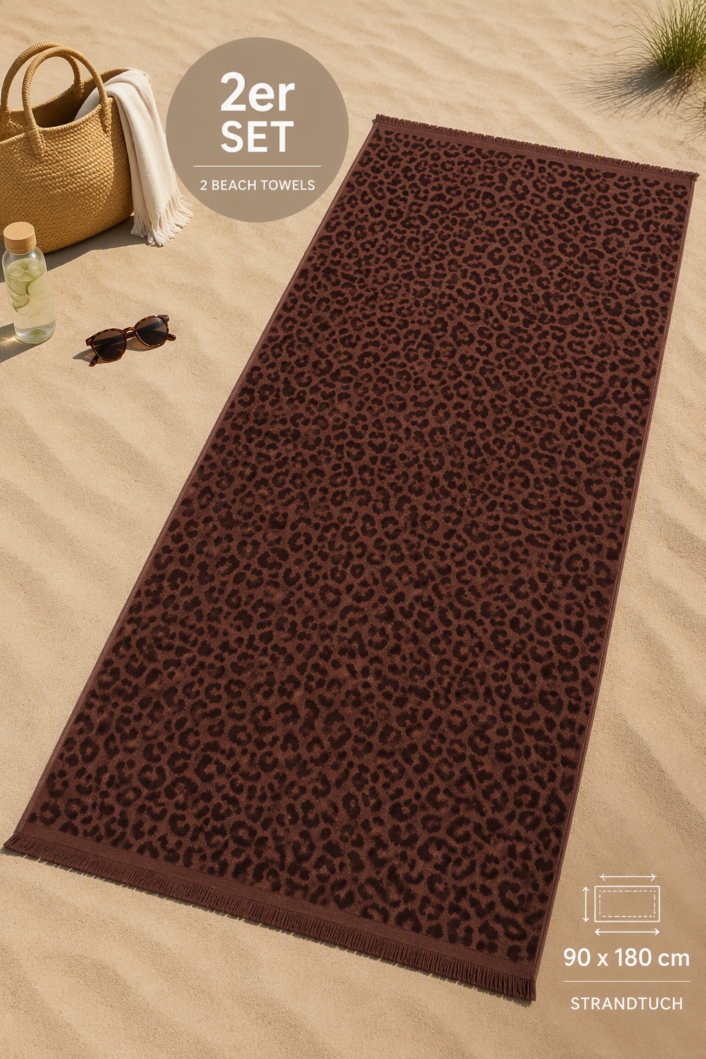 OTTO home Strandtuch "Tiffani, Leopardenmuster, Premium Strandtücher 2-tlg, 500 gr/m²" 90x180 cm, Animal Print, Leo, modern, Urlaub, mit Fransen