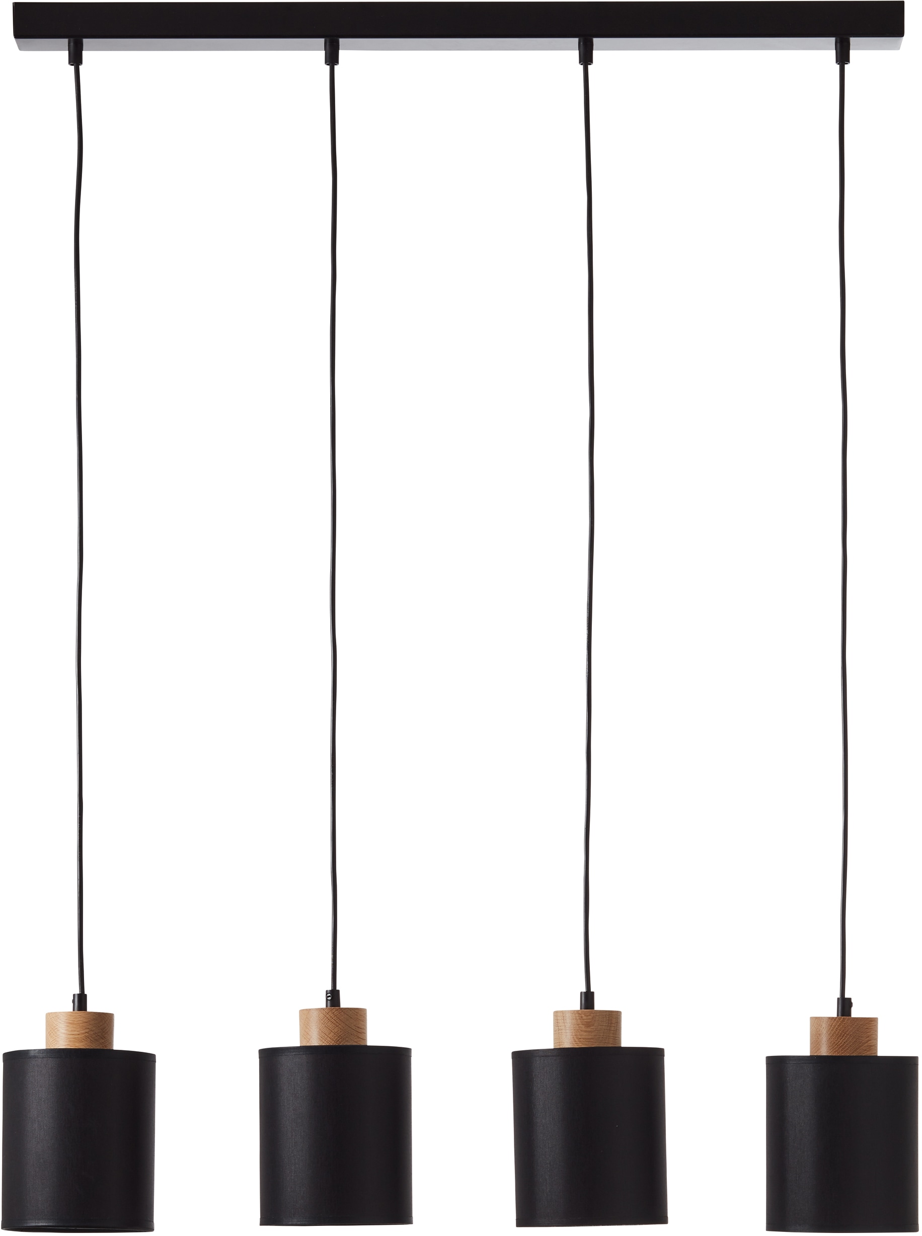 Brilliant Pendelleuchte »Vonnie« E27 1 Stk. Stoffschirme, 111cm Höhe, 80 cm Breite, 4 x E27, kürzbar, schwarz/holz