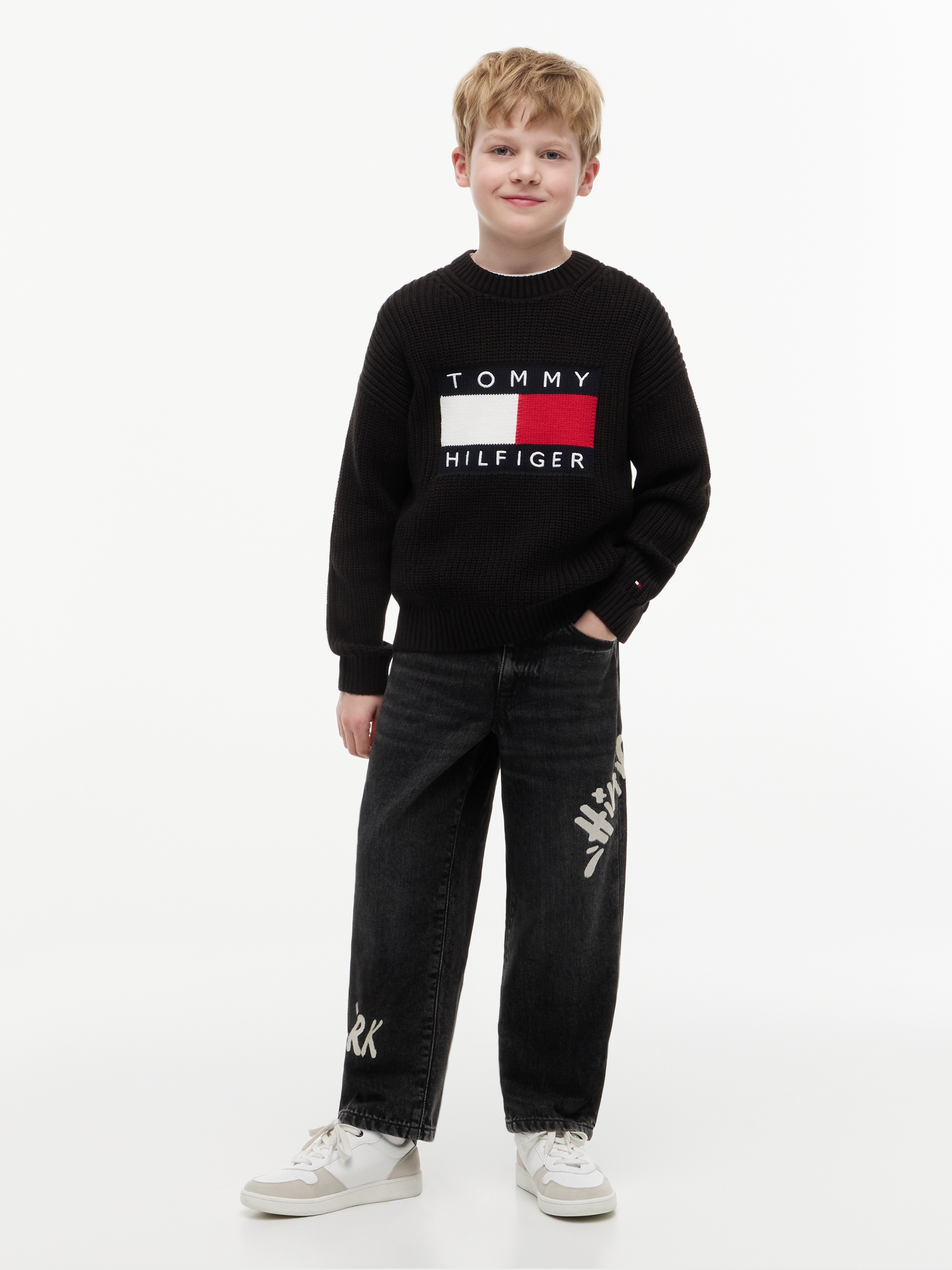 Tommy Hilfiger Pull en tricot »HERITAGE FLAG« Encolure ronde, tricot côtelé, enfants jusqu'à 16 ans