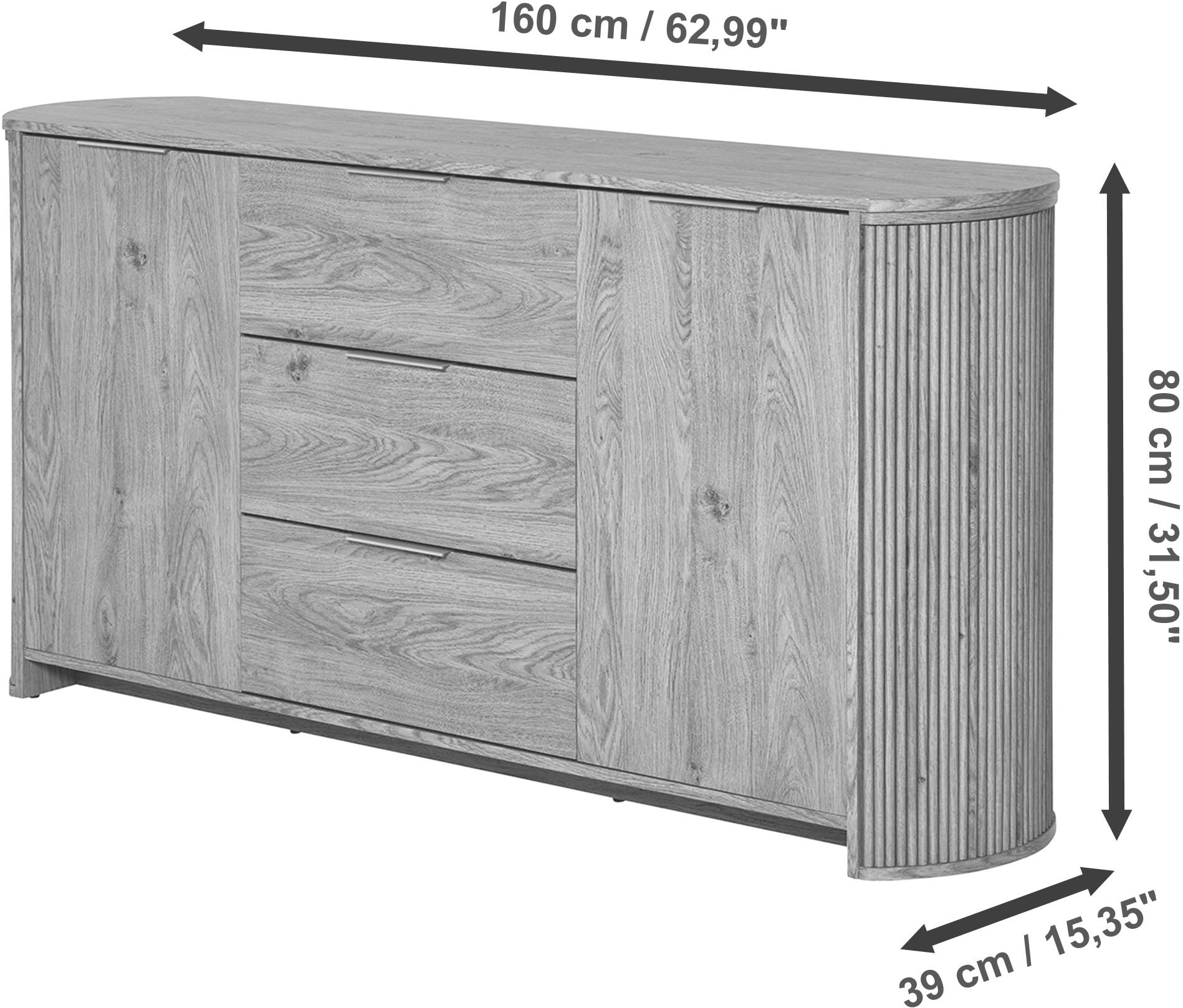 Jahnke Tableau TV »MOON TV 175« 1 cuis tlg. buffet, 2 portes & 3 tiroirs, arrondi, largeur env. 160 cm