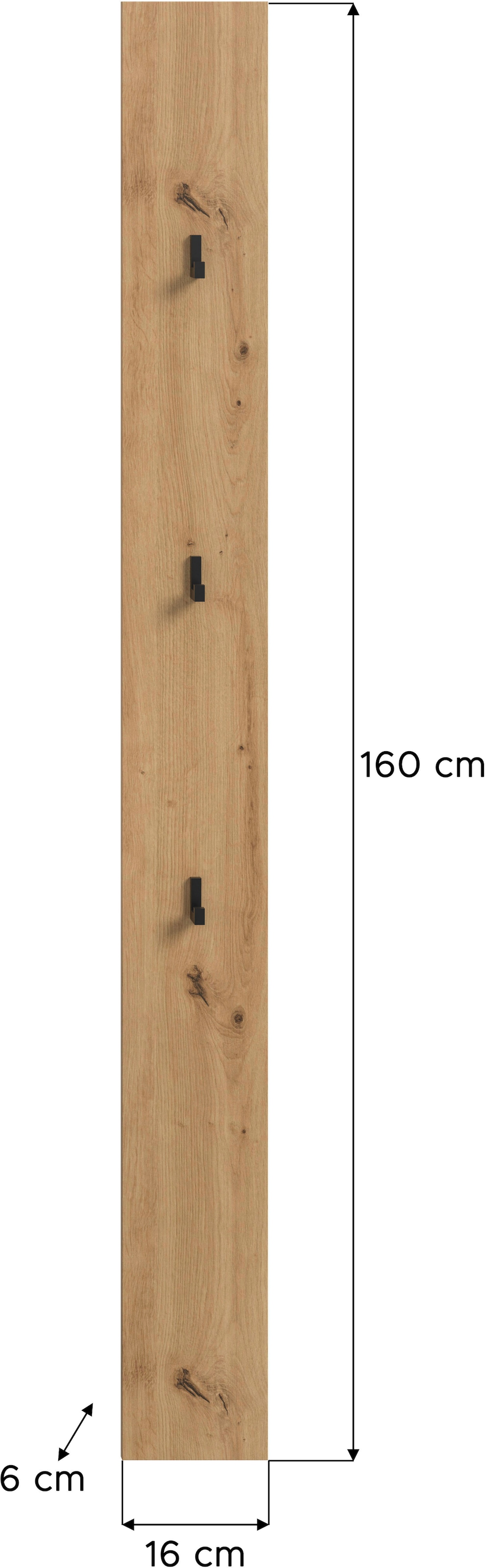 Home affaire Garderobenpaneel »EVRID, Höhe 160 cm, inkl. 3 Metall-Haken« individuell mit anderen Artikel der Serie EVRID erweiterbar, 1 Stk. tlg. Paneel, Hakenleiste, Wandboard, Garderobe, Wandpaneel