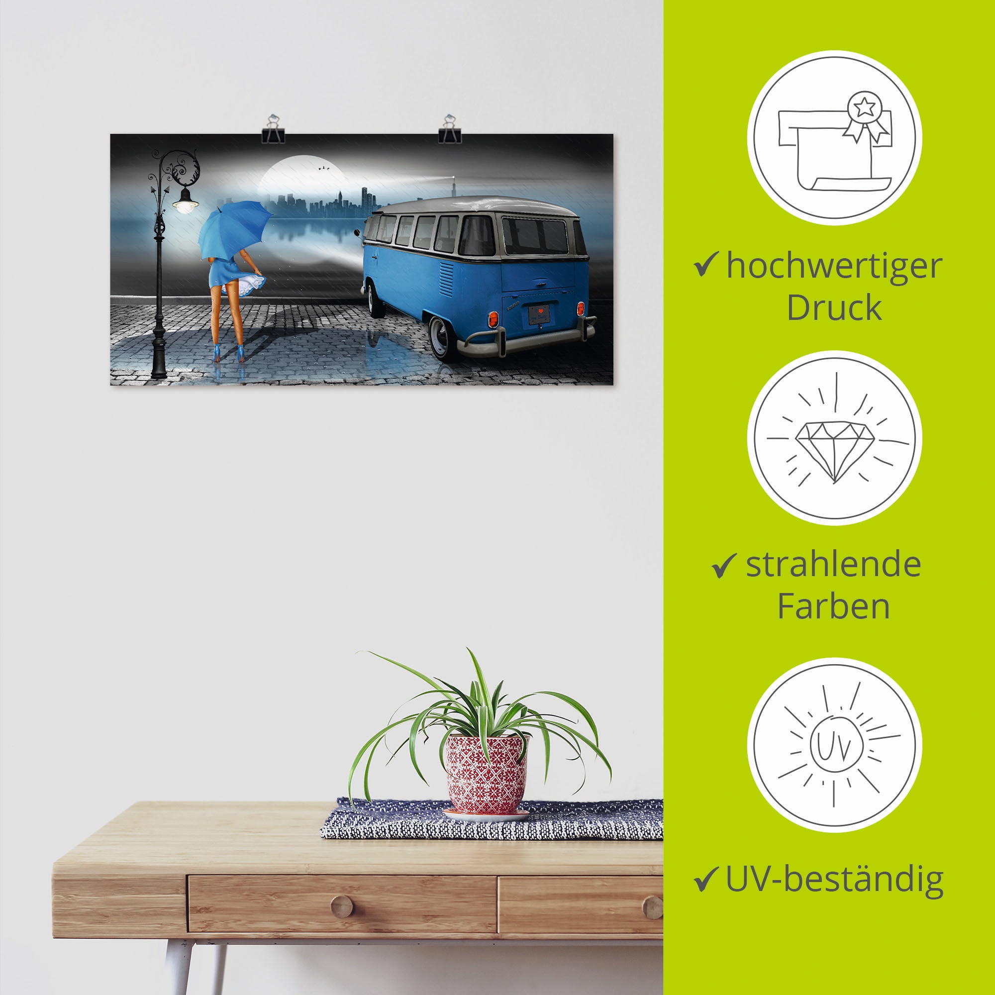 Artland Wandbild »Regennacht in Blau mit Bulli T1« Auto 1 Stk. tlg. als Leinwandbild, Poster, Wandaufkleber in verschied. Grössen