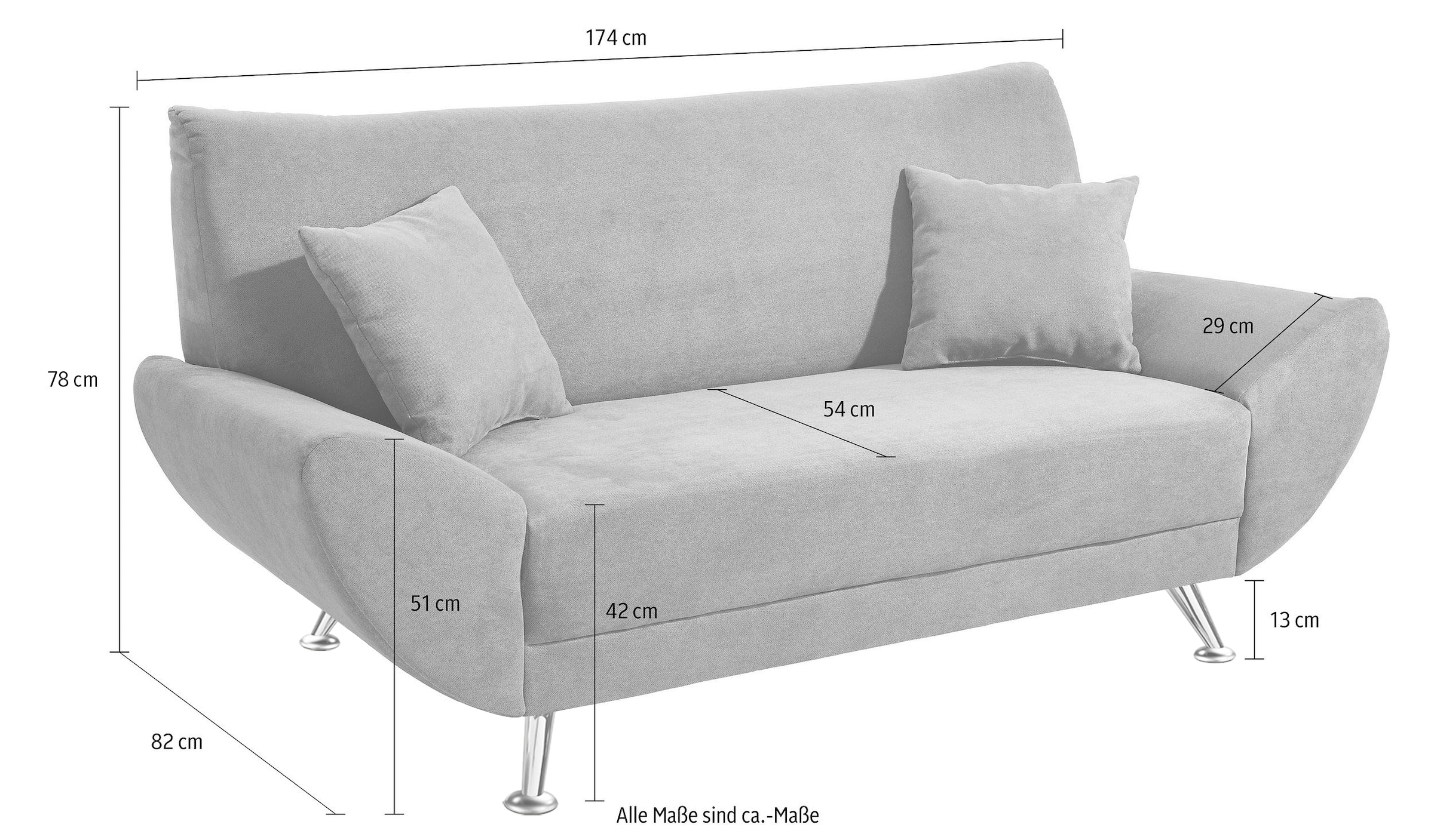 Home affaire 2-Sitzer »Saltare, elegant & komfortabel, toller Designfuss, Breite 174cm, bequem« bequeme Armlehnen
