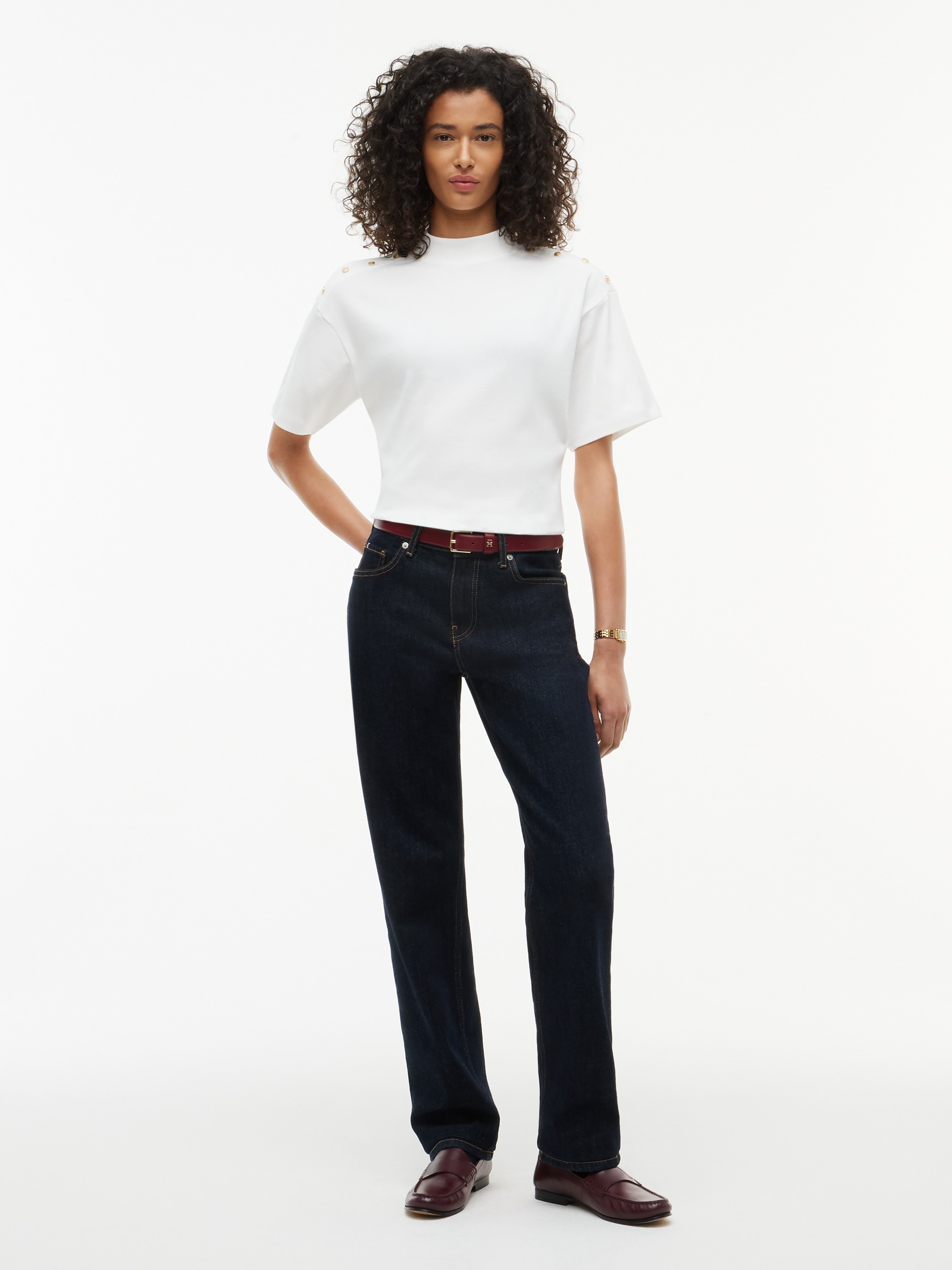 Tommy Hilfiger T-shirt »GOLD BUTTON HIGH-NK S/S TEE« Coton