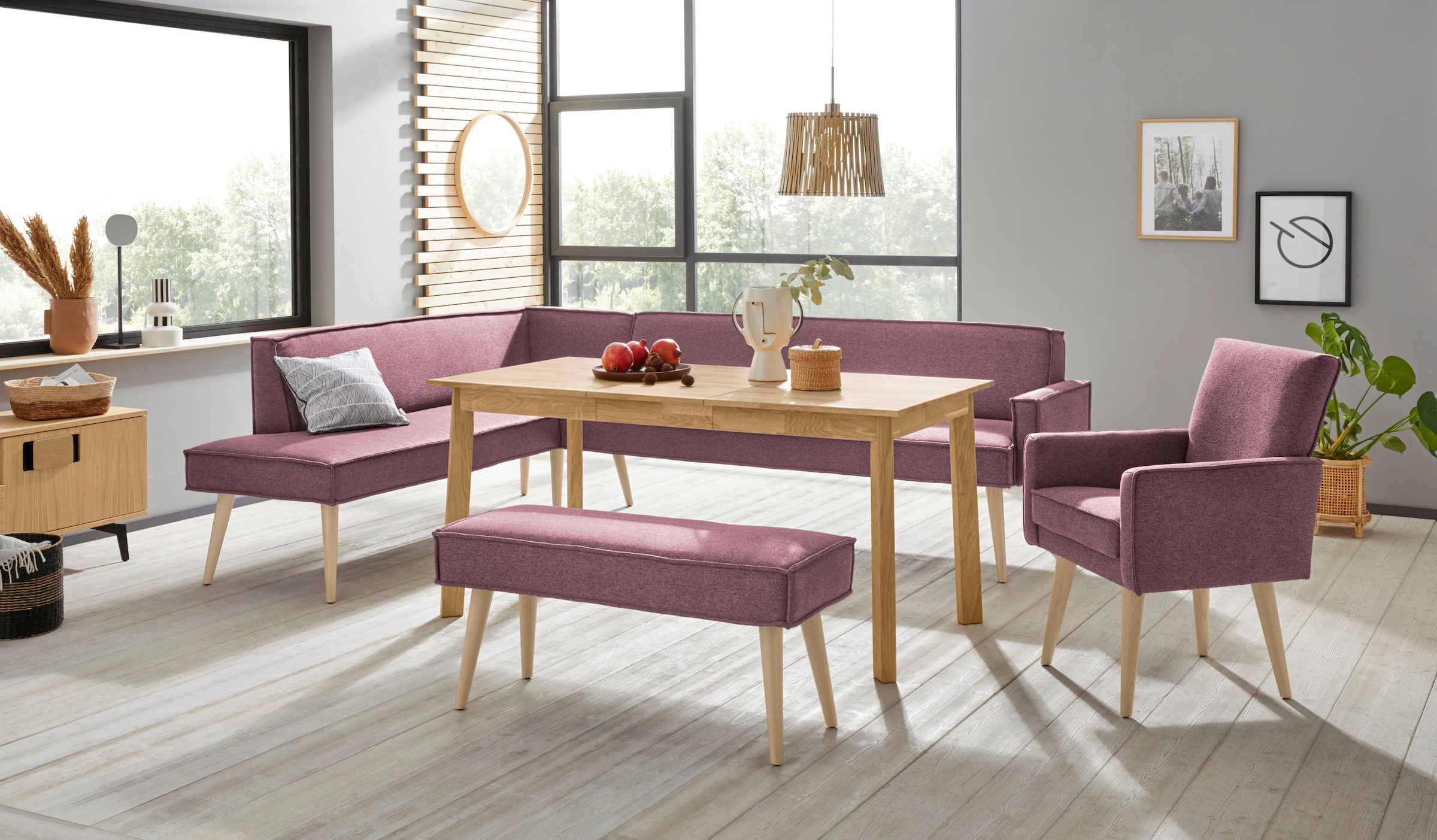 exxpo - sofa fashion Eckbank »Lungo, moderne Kedernaht, bequem und elegant, hoher Holzfuss«, hochwertige Detailverarbeitung, frei im Raum stellbar