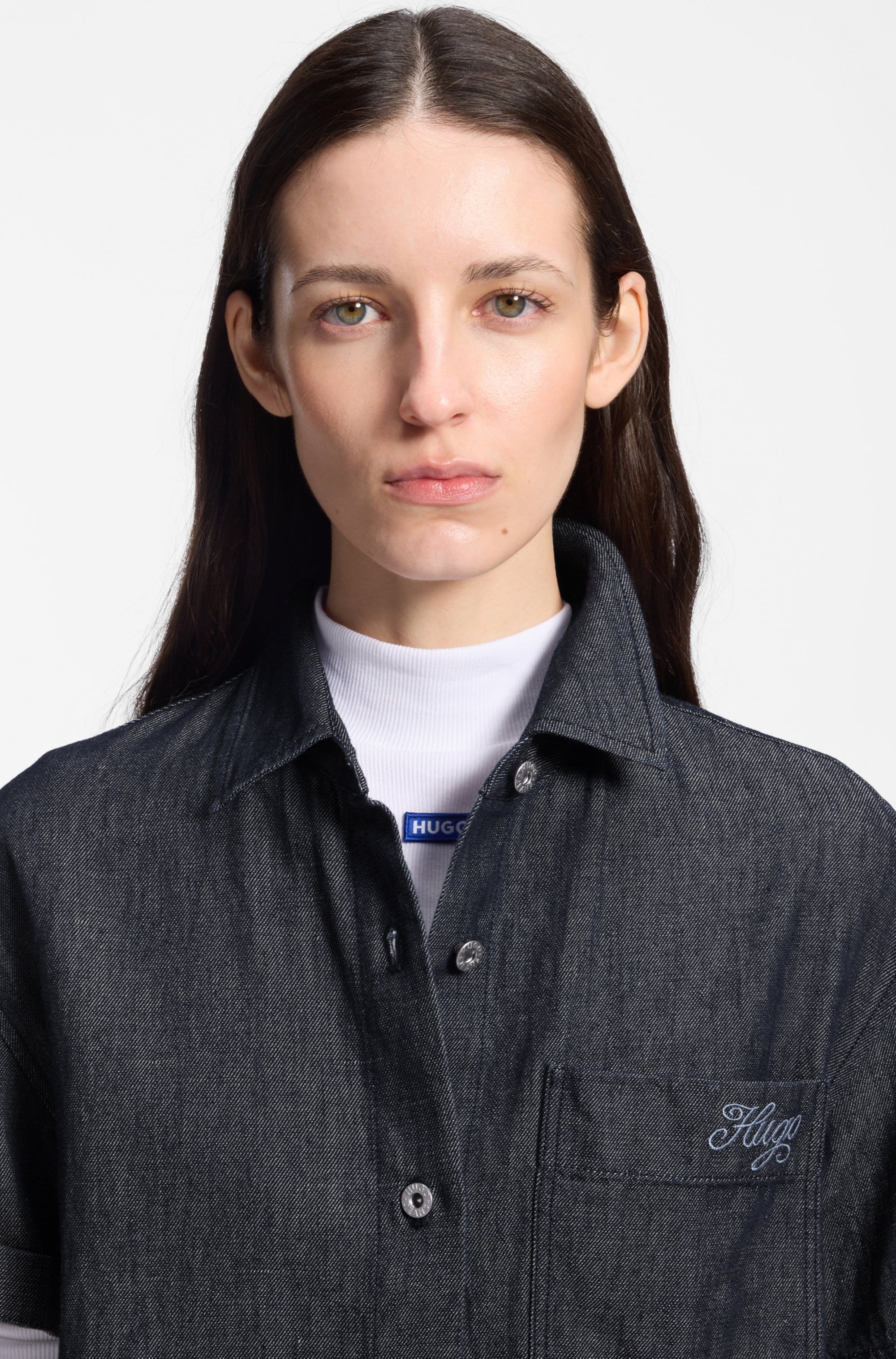 HUGO Blouse chemise »Erynn« coupe boxy en denim estival