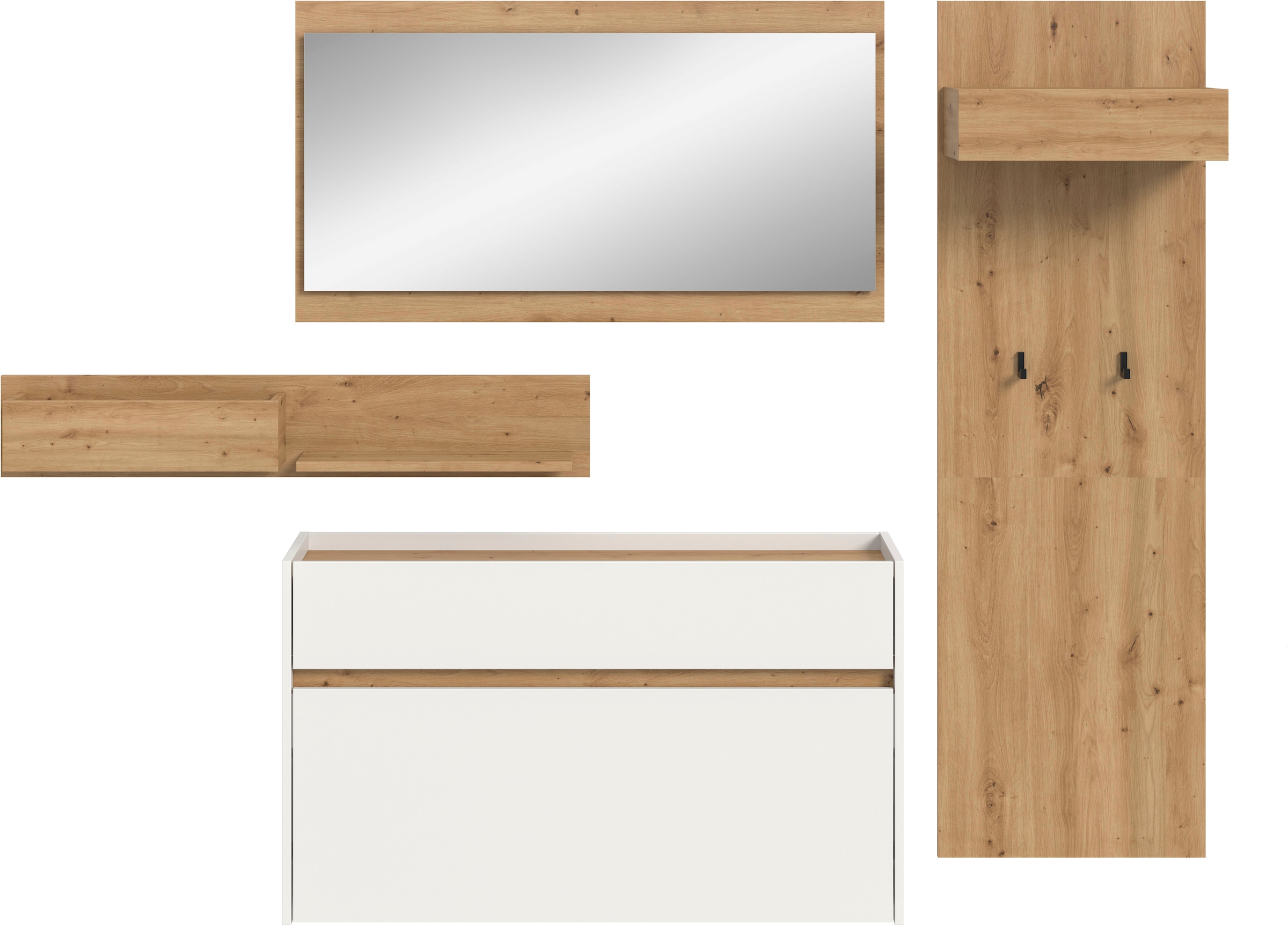 INOSIGN Ensemble de vestiaires »EVRID, 4-teilig, Breite 205 cm, individuell hängbar & erweiterbar« best. aus.: Wandboard, Kommode, Spiegel, Garderobenpaneel, 4 cuis tlg.