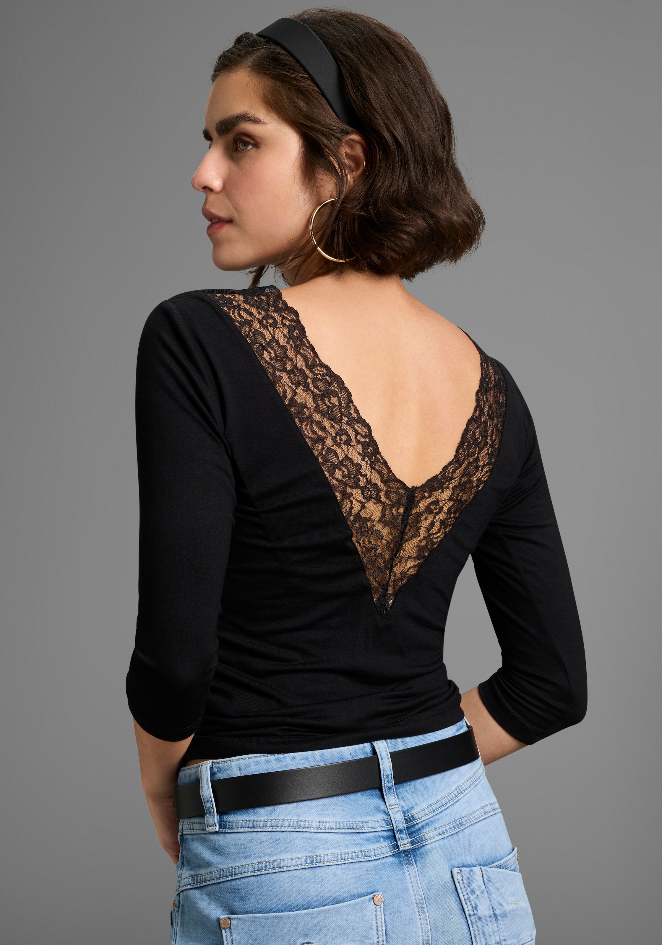 Image of Melrose Rundhalsshirt 3/4-Ärmel, taillierter Schnitt, mit Spitzenkante