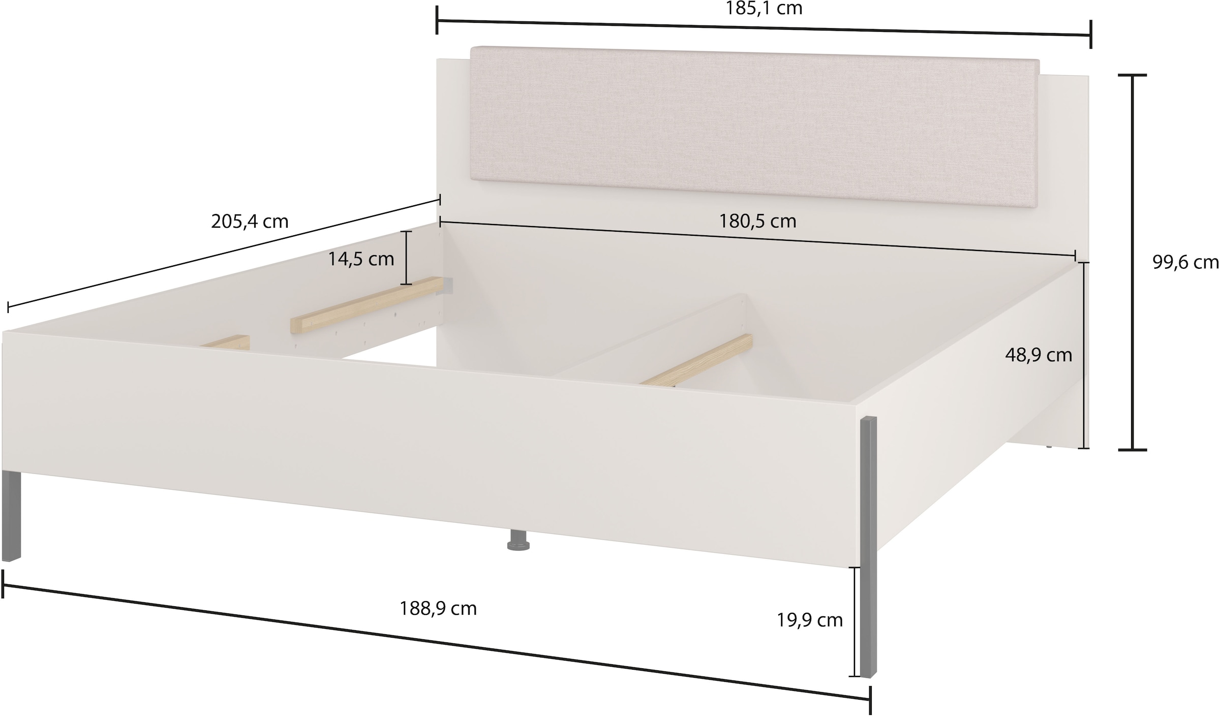 Home affaire Bett »Jukon, mit gepolstertem Kopfteil, Füsse aus Metall, modernes Design«, (3 Breiten:100cm, 160cm und 180cm), in drei Grössen, perfekt auch als Jugendbett