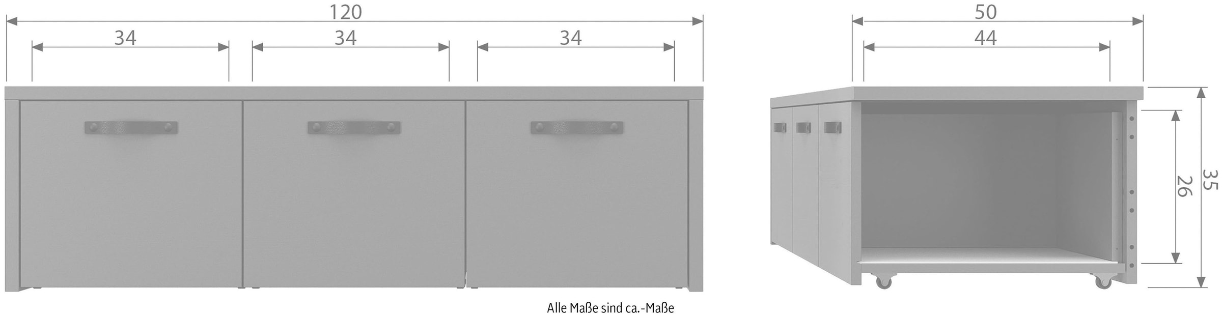WOOOD Truhenbank »Stage FSC®-Kiefernholz massiv mit Ledergriff H 36 x B 120 x T 50 cm« Sitzfläche und Stauraum kombiniert, Einfach zu montierbar Pfleigleicht