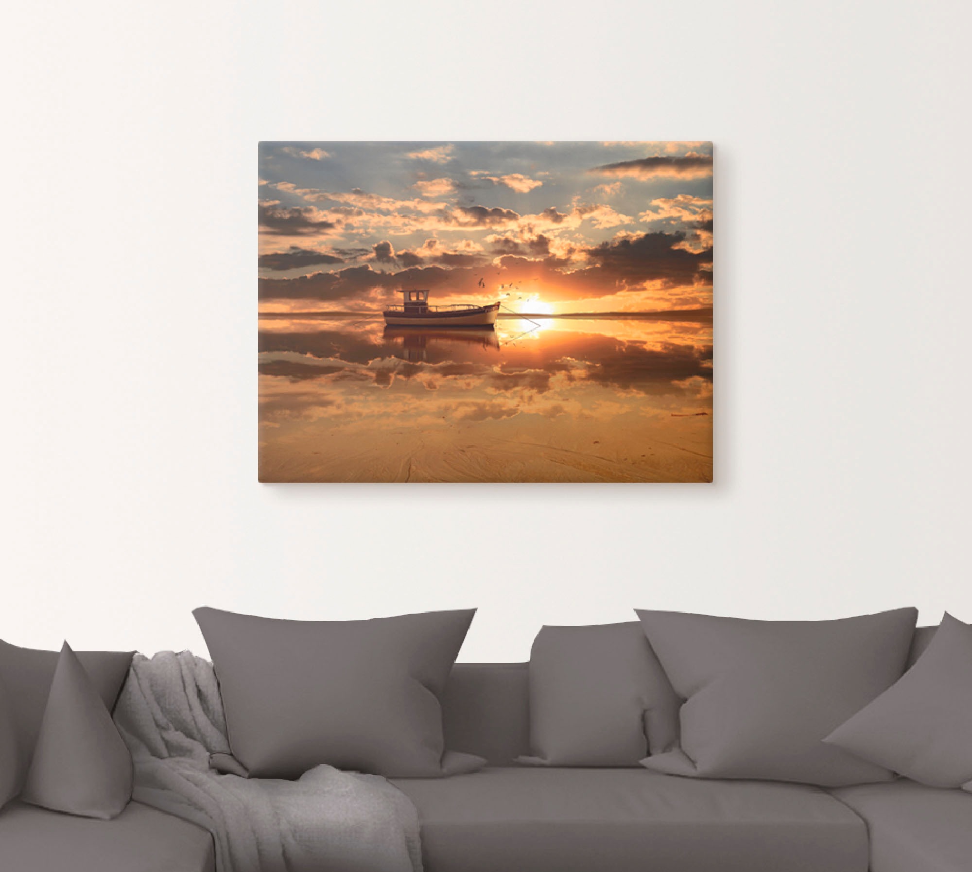 Image of Artland Wandbild »Das Fischerboot im Sonnenuntergang«, Boote & Schiffe, (1 St.), in vielen Grössen & Produktarten -Leinwandbild, Poster, Wandaufkleber / Wandtattoo auch für Badezimmer geeignet bei Ackermann Versand Schweiz